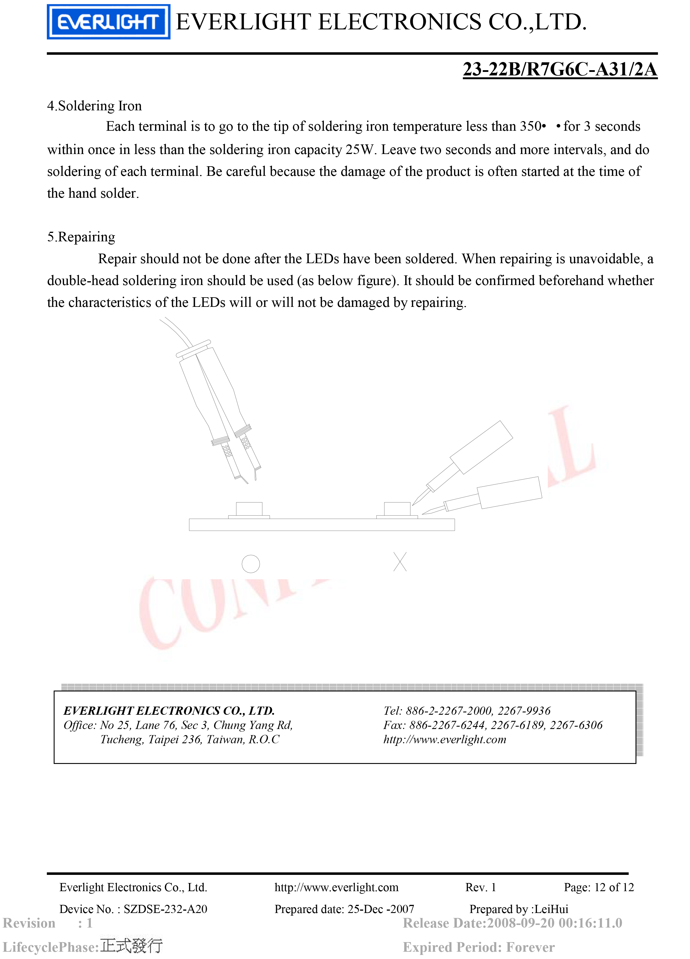  亿光贴片1206反向双色灯珠23-22B/R7G6C-A31/2A规格书