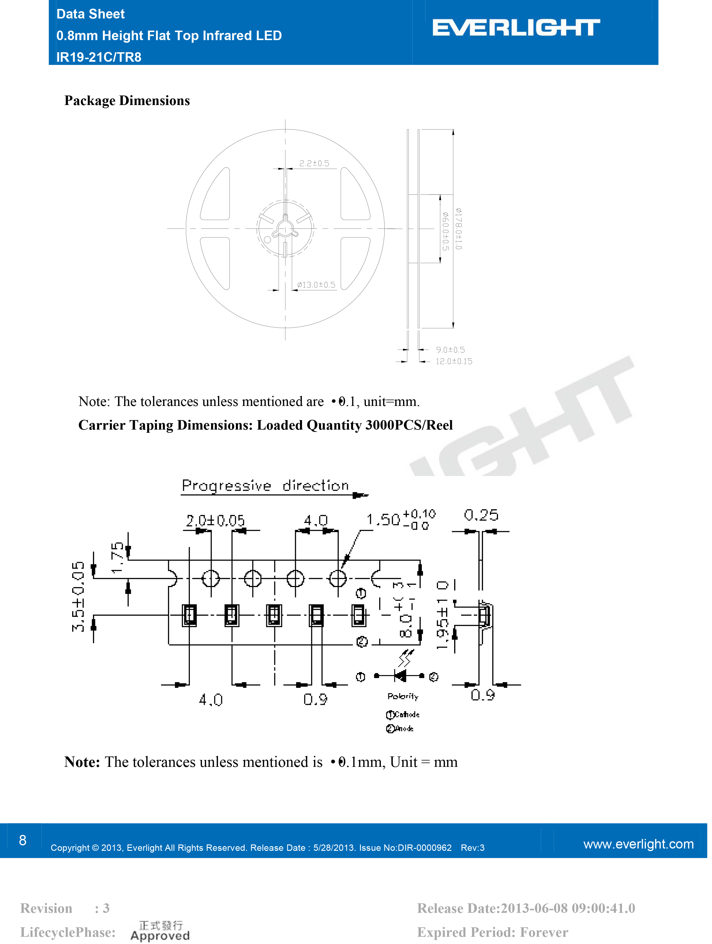 亿光贴片0603红外发射管IR19-21C/TR8规格书PDF