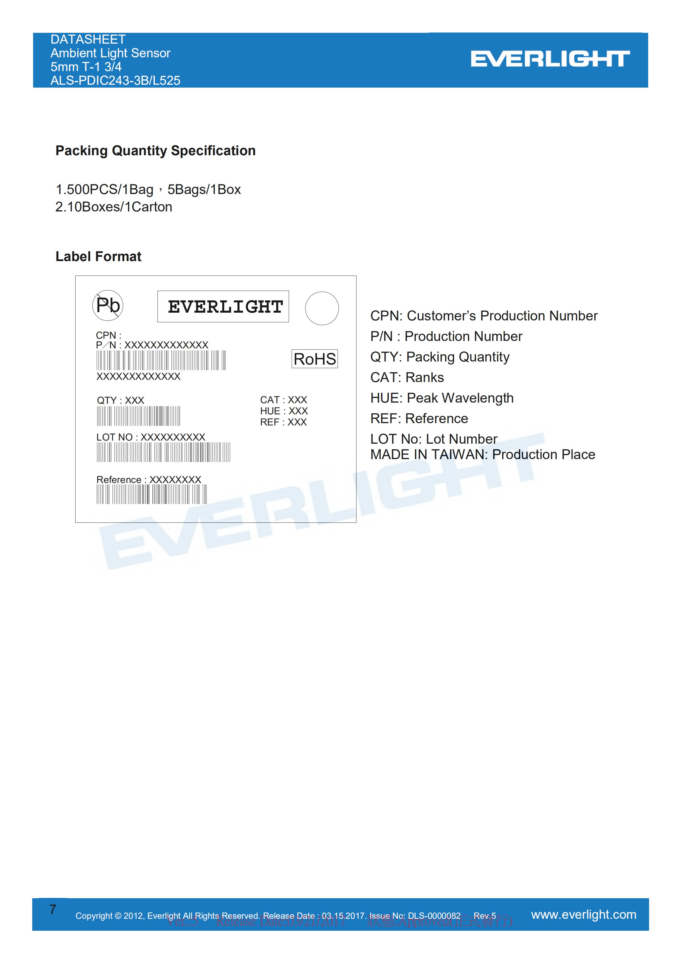 EVERLIGHT环境光传感器ALS-PDIC243-3B/L525光传感器规格书（数据表PDF）