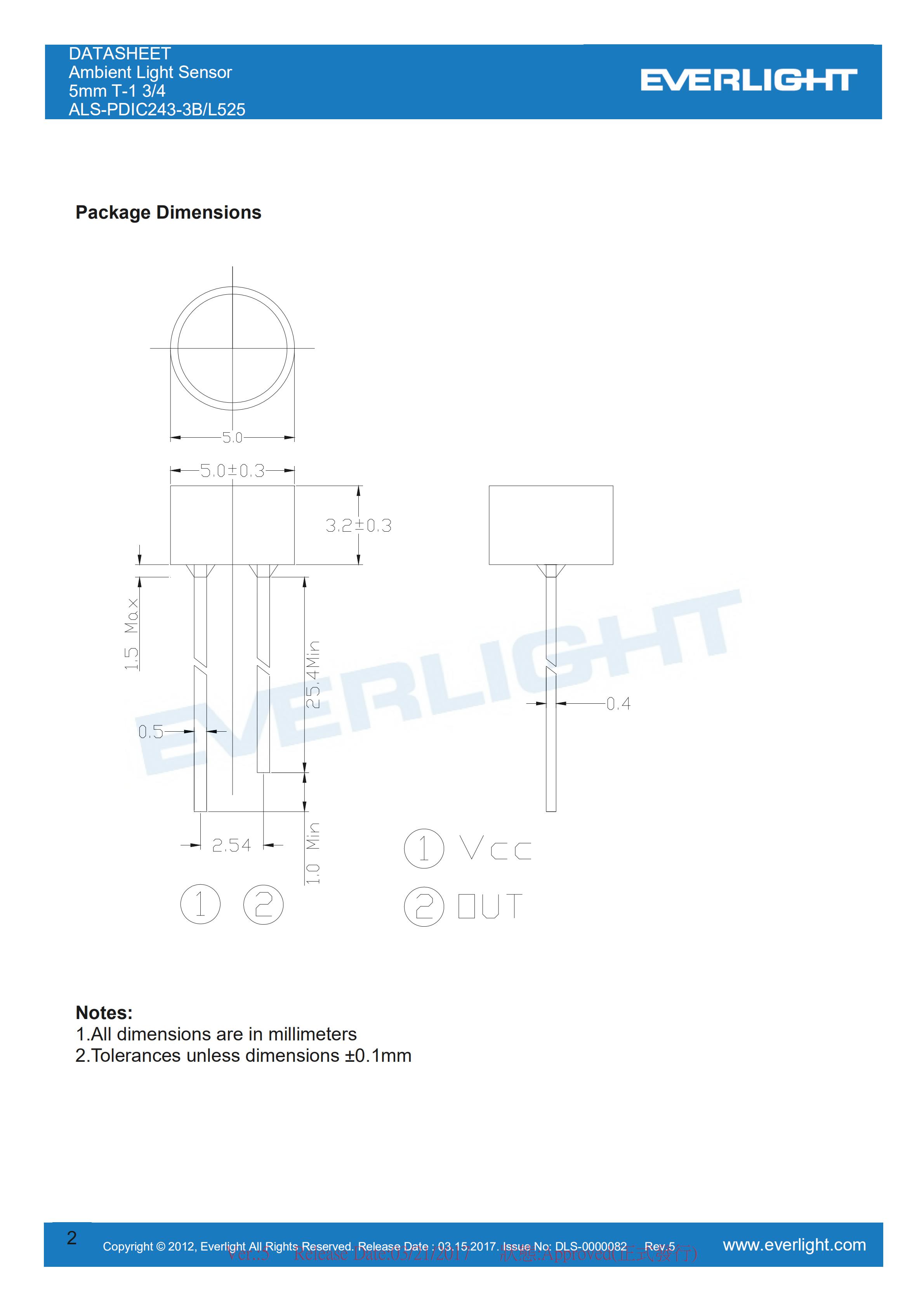 EVERLIGHT环境光传感器ALS-PDIC243-3B/L525光传感器规格书（数据表PDF）