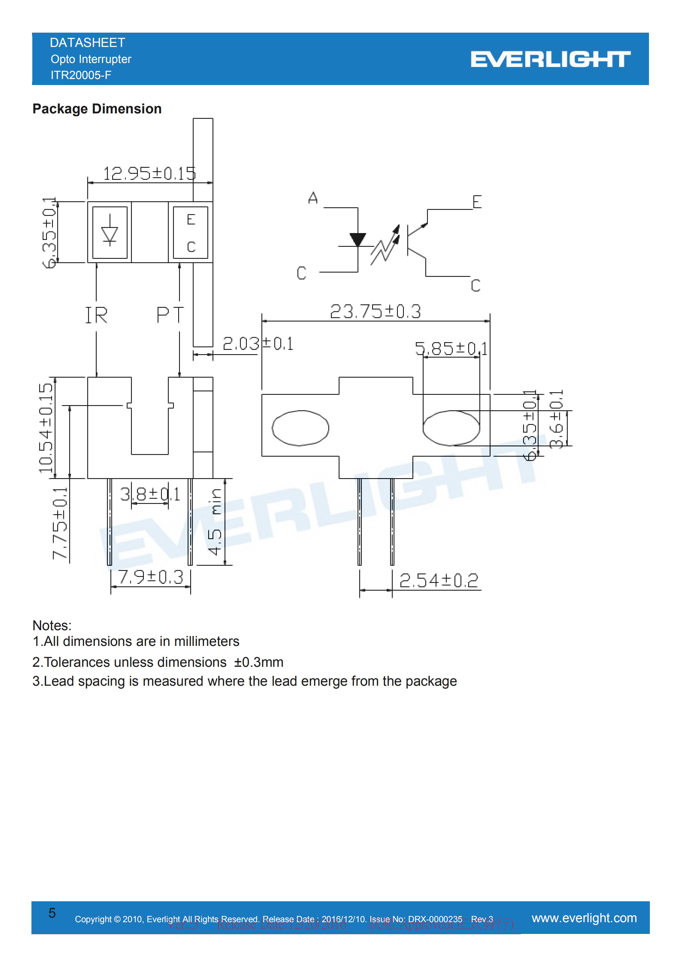 亿光槽型式光电开关ITR20005-F开关传感器参数及规格书(PDF 数据表)