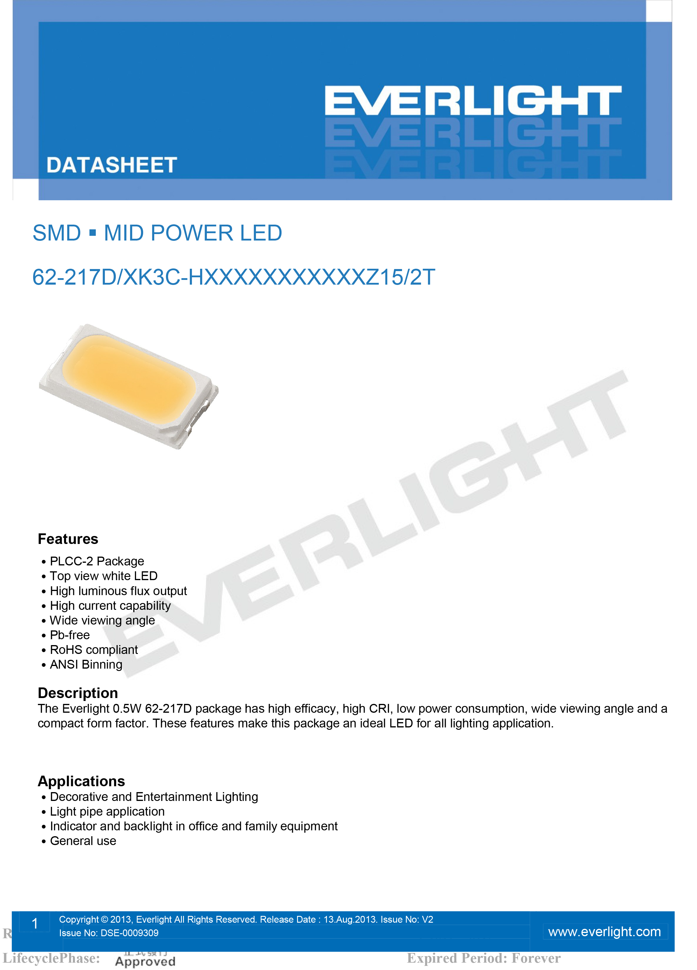 亿光贴片5630灯珠62-217D/KK3C-H2727QAR3B42Z15/2T规格书PDF