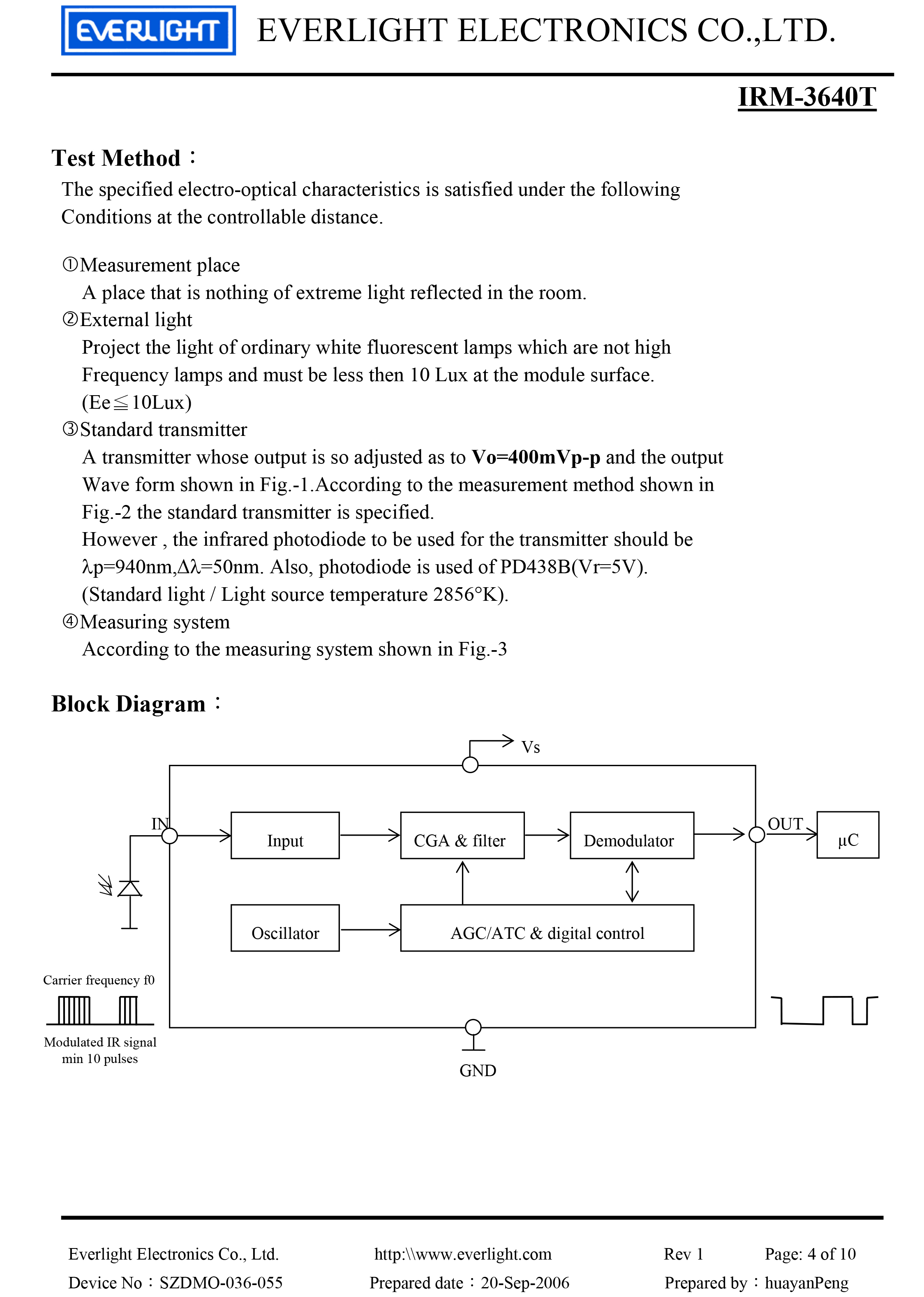 亿光直插红外接收头IRM-3640T规格书PDF