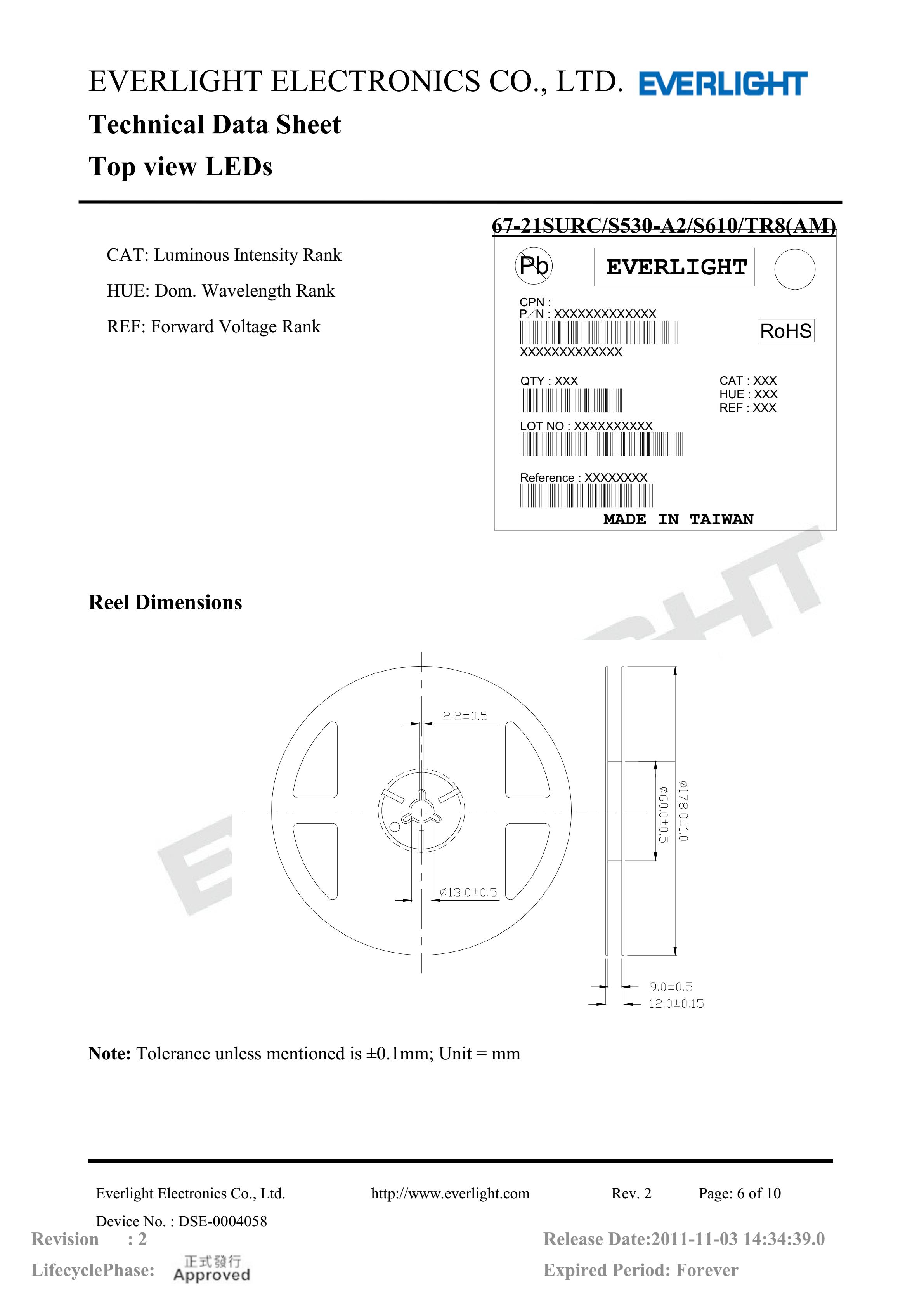 亿光贴片3528汽车专用灯珠67-21SURC/S530-A2-S610/TR8-AM参数及规格书(PDF 数据表)
