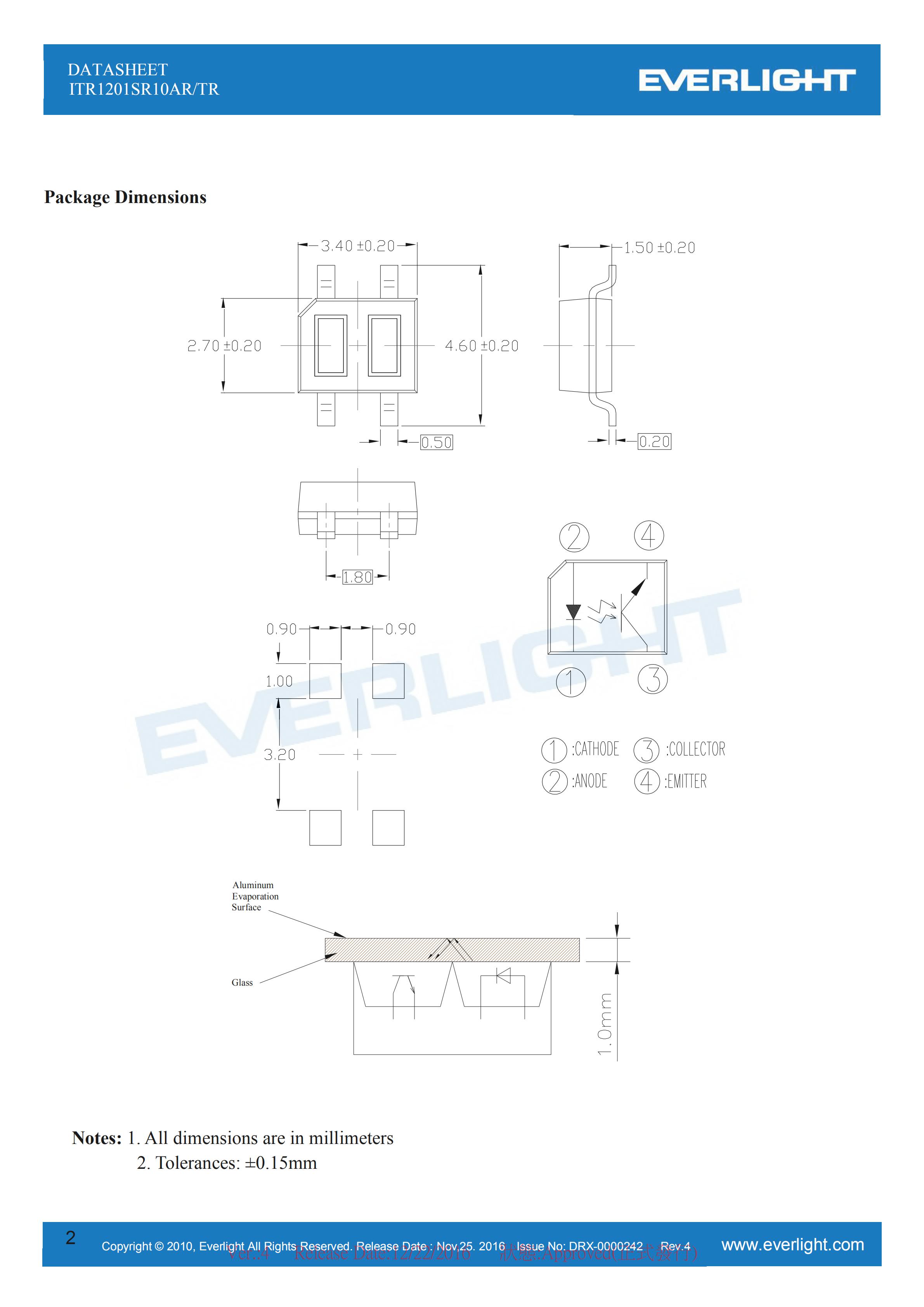 亿光贴片反射式光电开关ITR1201SR10AR/TR参数及规格书(PDF 数据表)