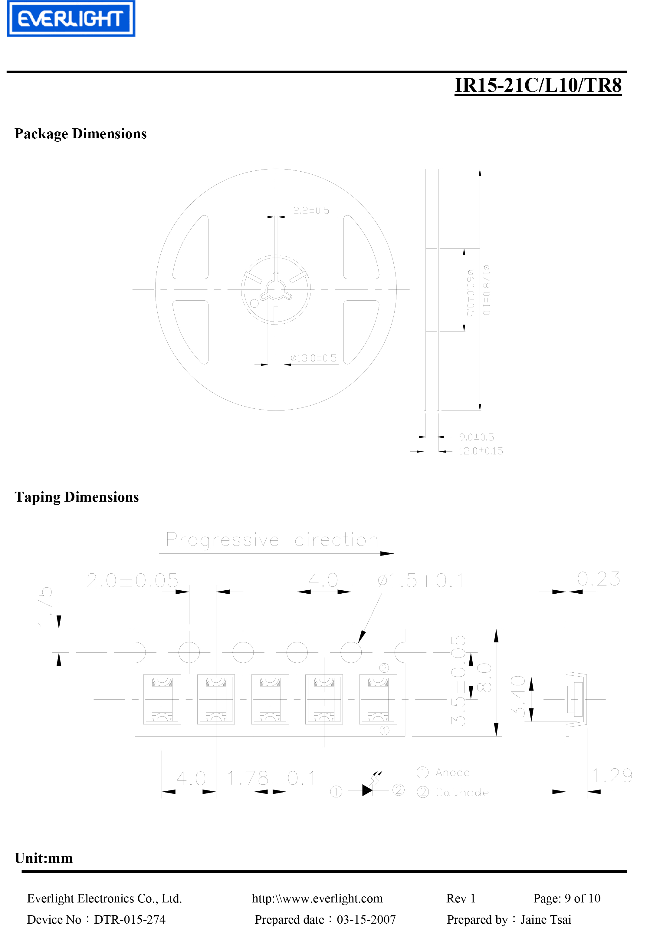亿光贴片1206红外发射管IR15-21C/L10/TR8规格书PDF