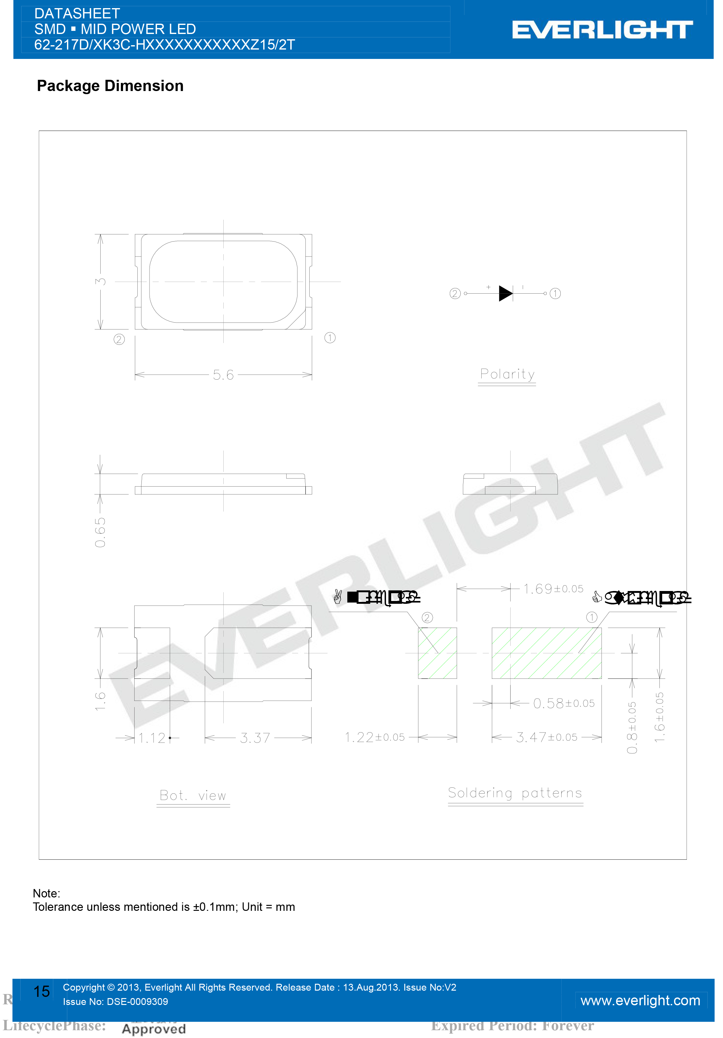 亿光贴片5630灯珠62-217D/KK3C-H2727QAR3B42Z15/2T规格书PDF