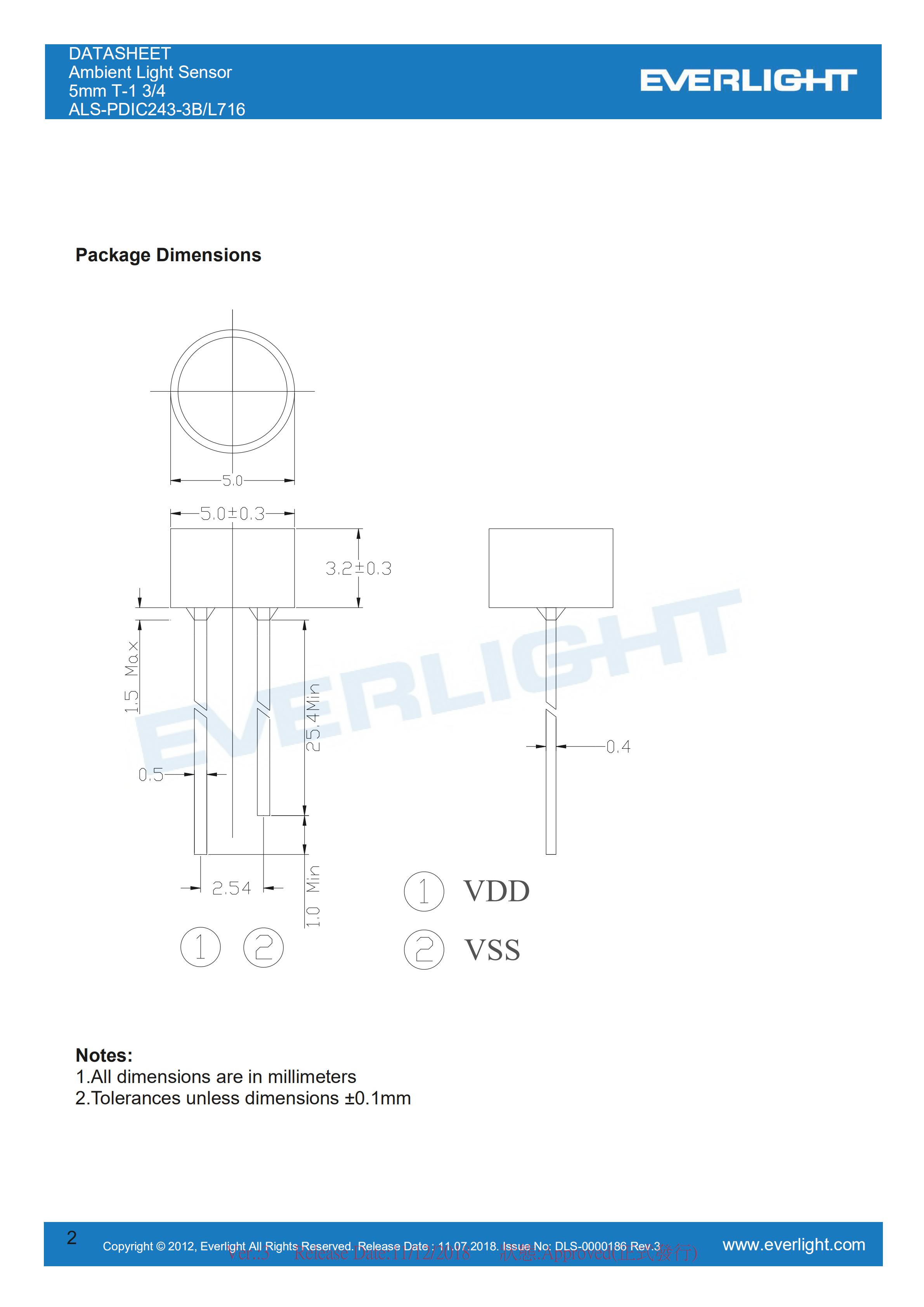 ALS-PDIC243-3B/L716亿光环境光传感器规格书（数据表PDF）