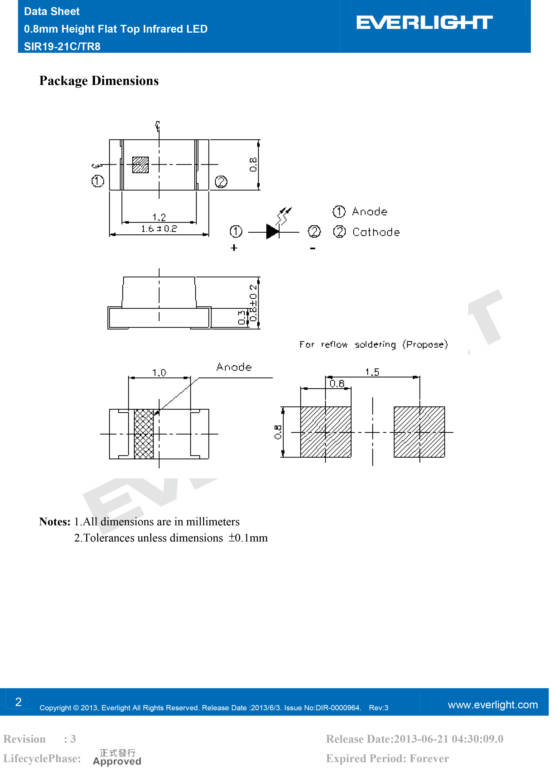 亿光贴片0603红外发射管875nm SIR19-21C/TR8规格书PDF