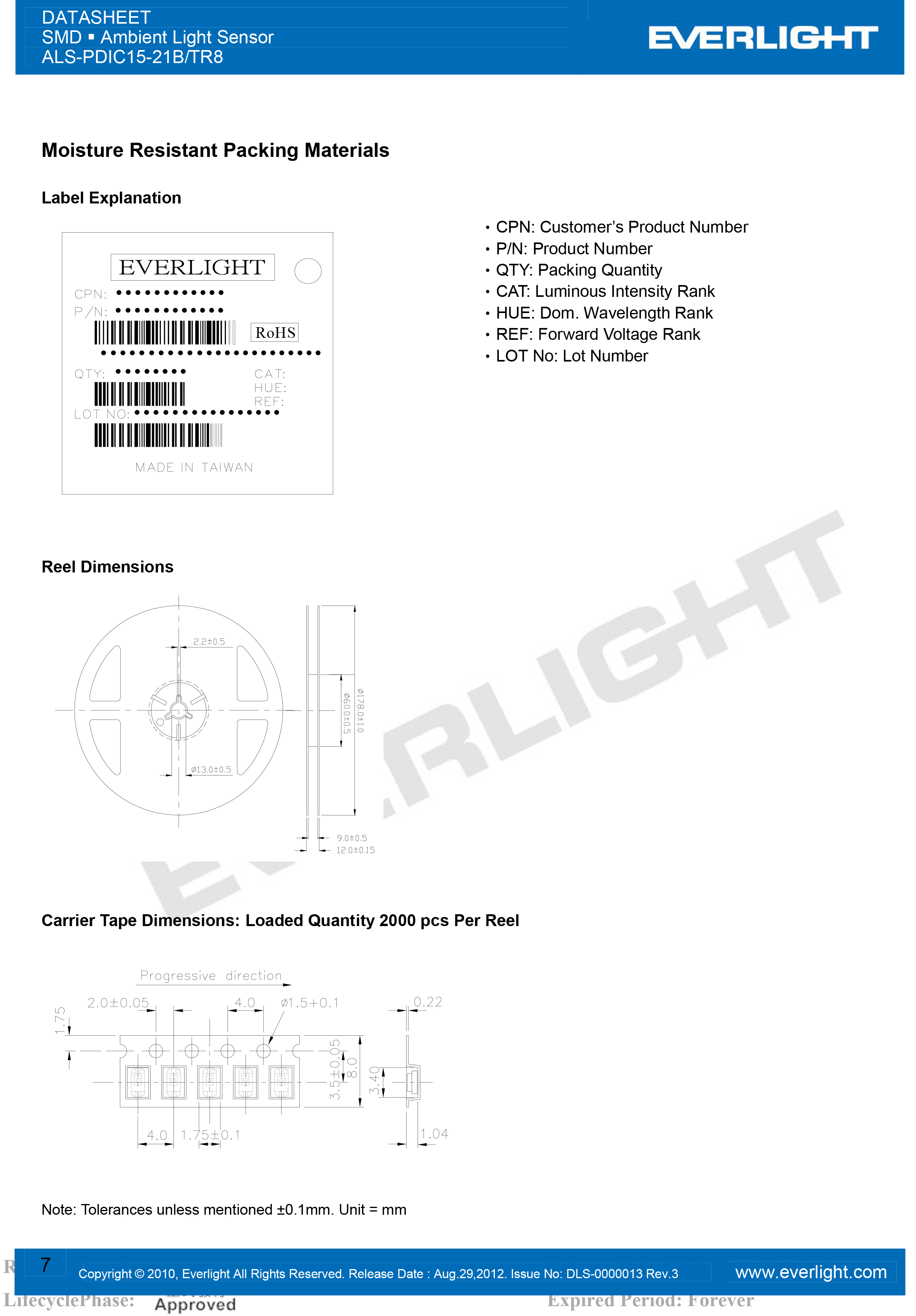 亿光贴片1206环境光传感器ALS-PDIC15-21B/TR8规格书PDF数据表
