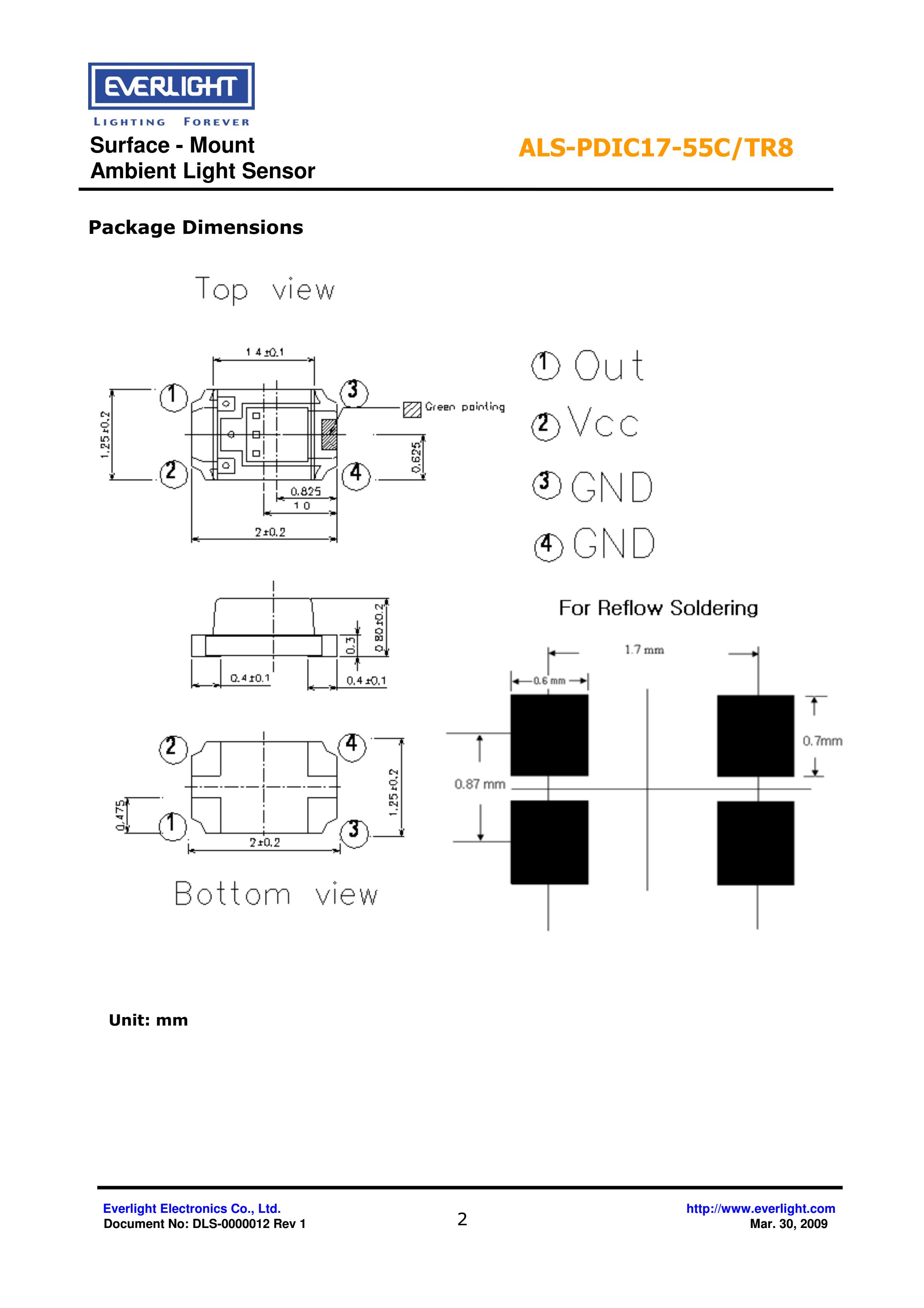 亿光贴片0805环境光传感器ALS-PDIC17-55C/TR8规格书（数据表PDF）