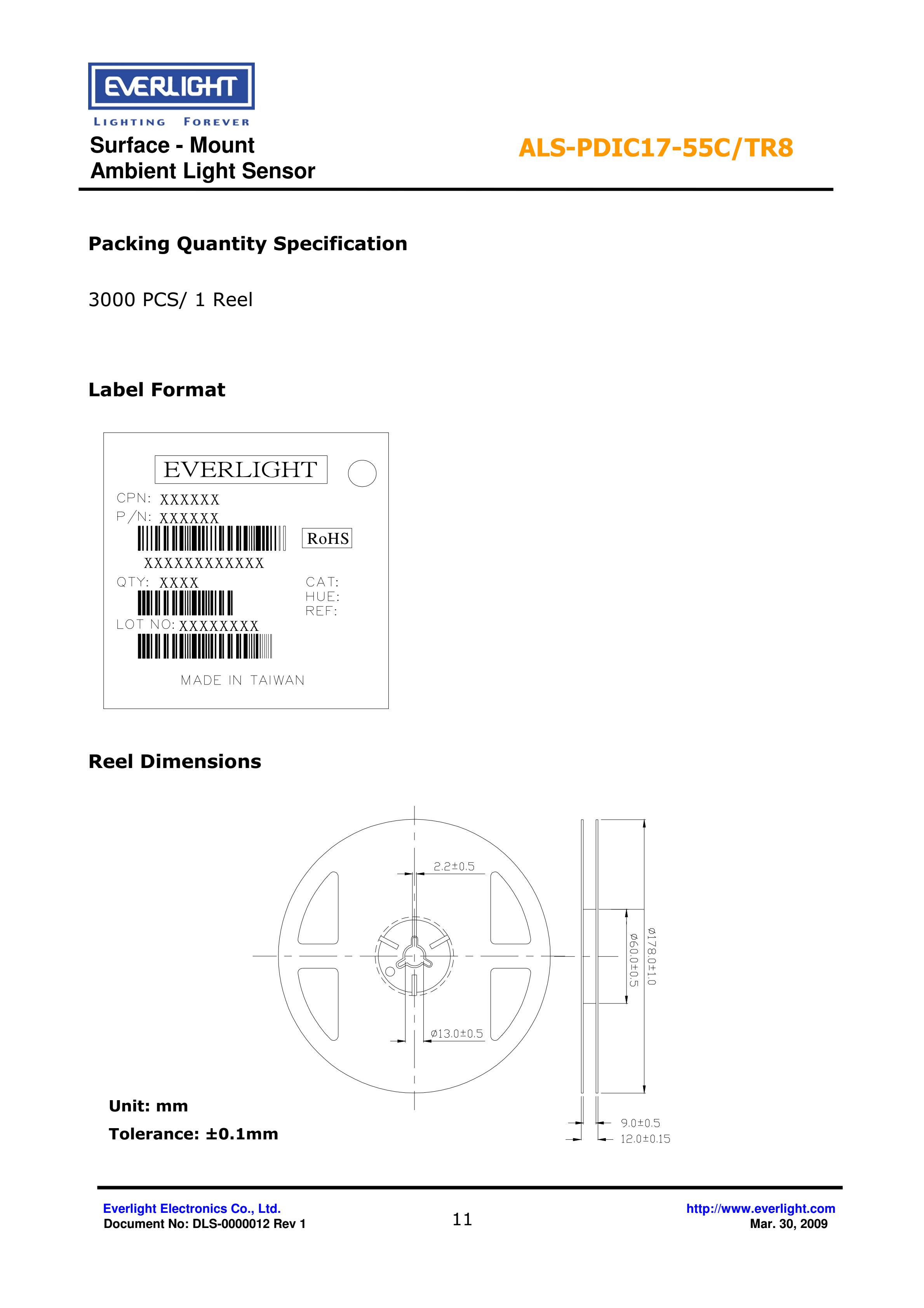 亿光贴片0805环境光传感器ALS-PDIC17-55C/TR8规格书（数据表PDF）