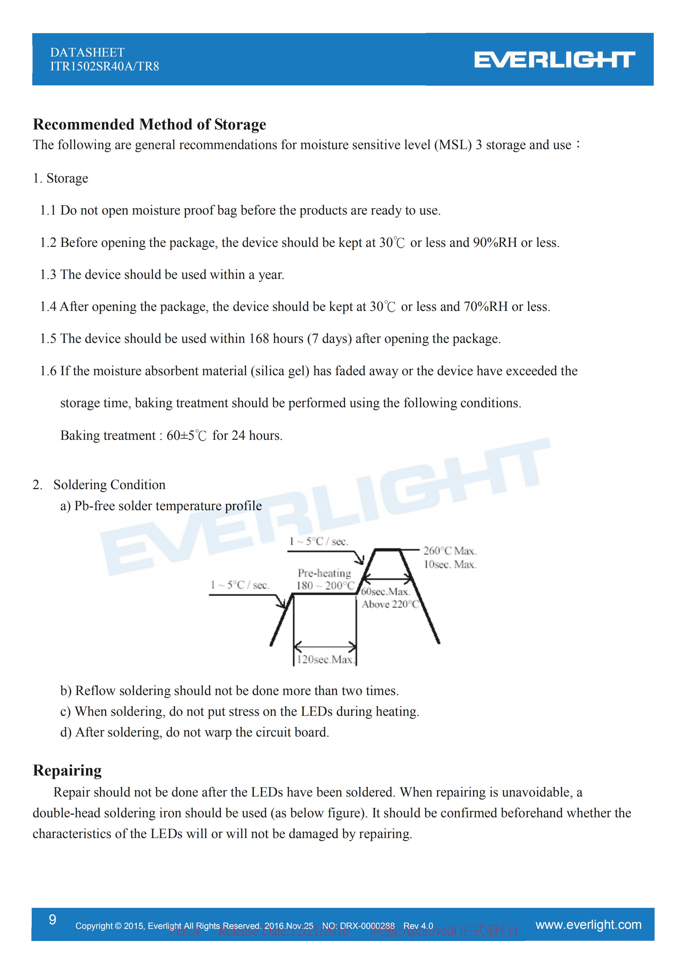 亿光反射式光电开关ITR1502SR40A/TR8贴片光电传感器参数及规格书(PDF 数据表)