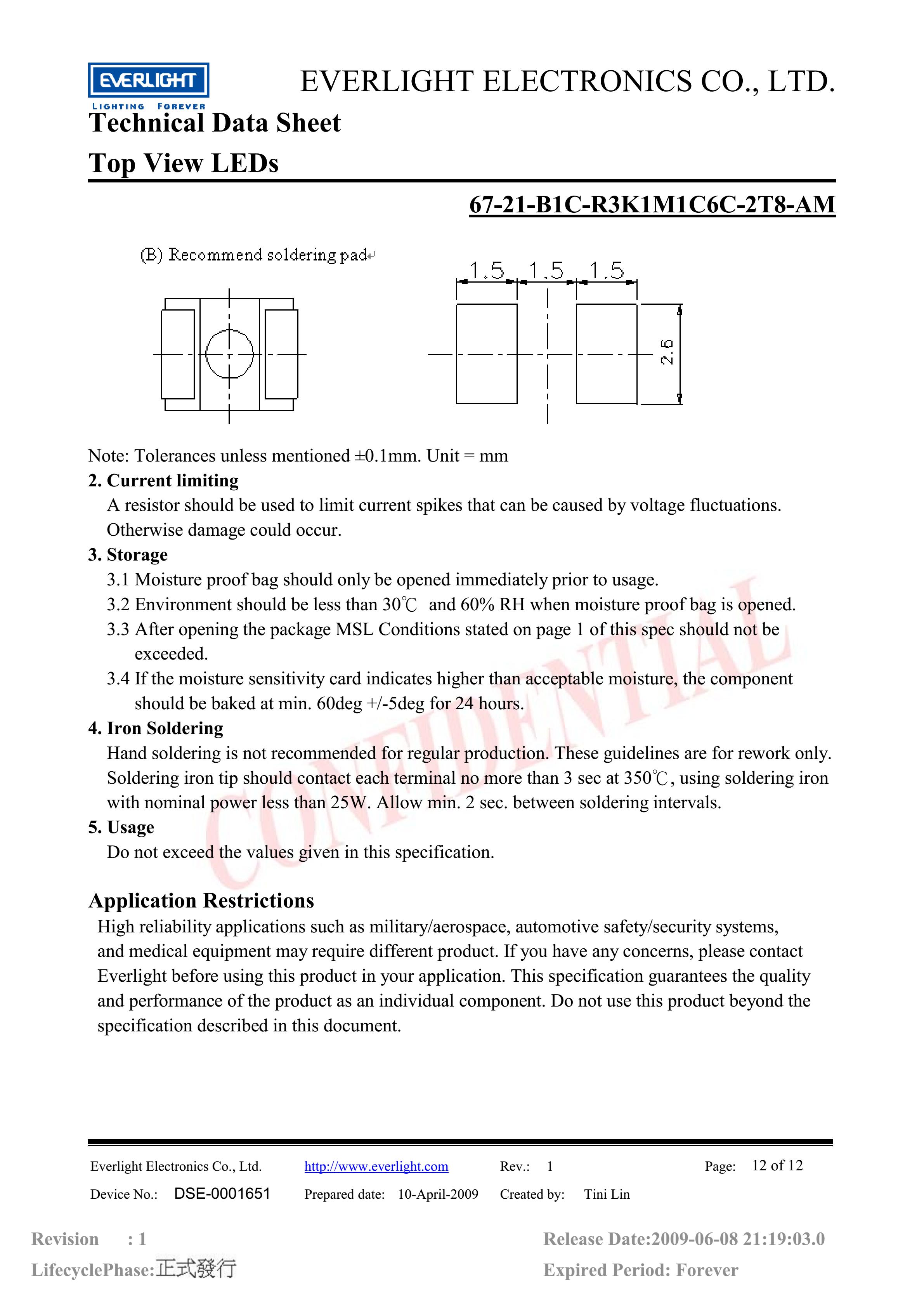 亿光贴片3528汽车专用灯珠67-21-B1C-R3K1M1C6C-2T8-AM蓝光规格书PDF（数据表）