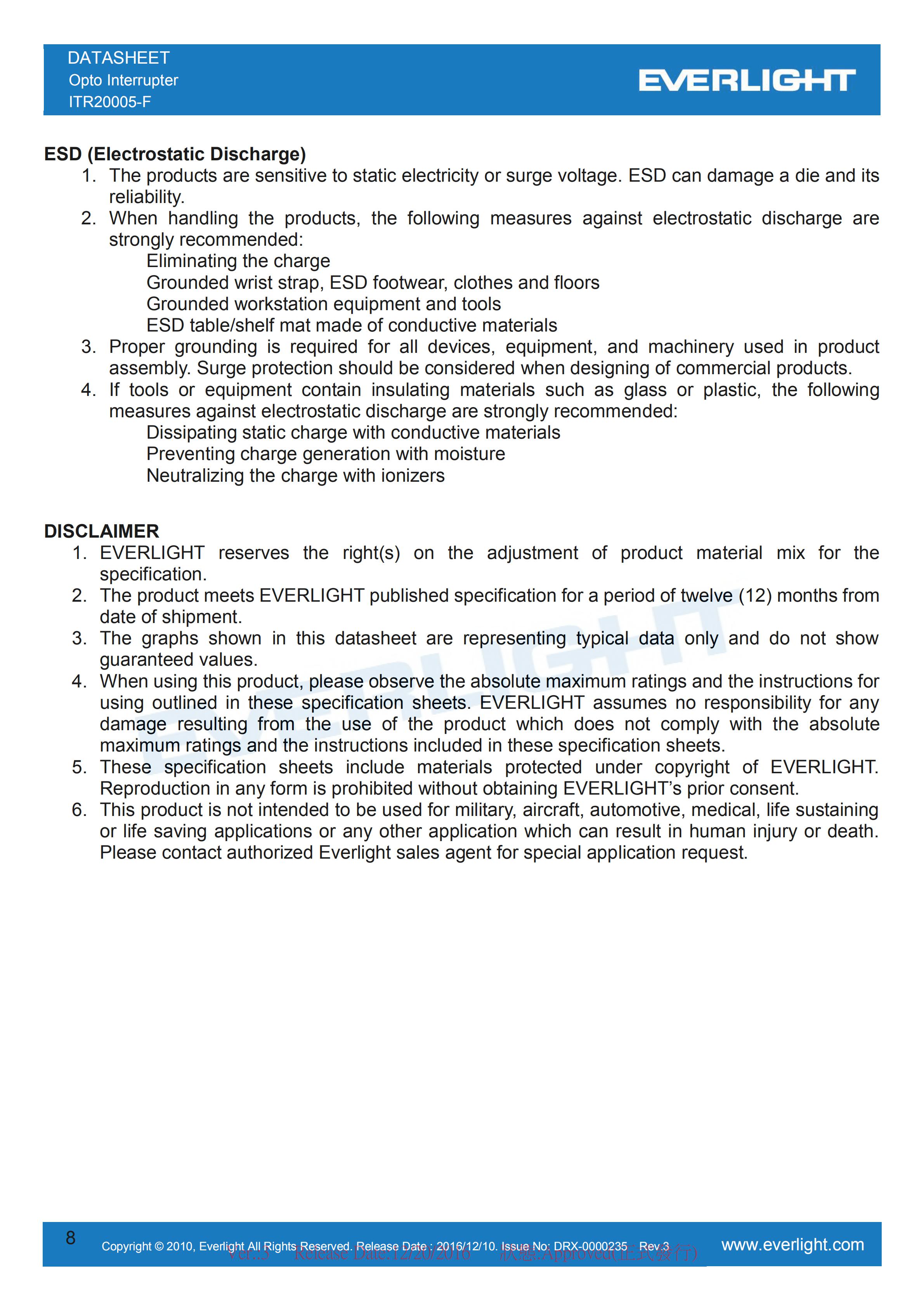 亿光槽型式光电开关ITR20005-F开关传感器参数及规格书(PDF 数据表)