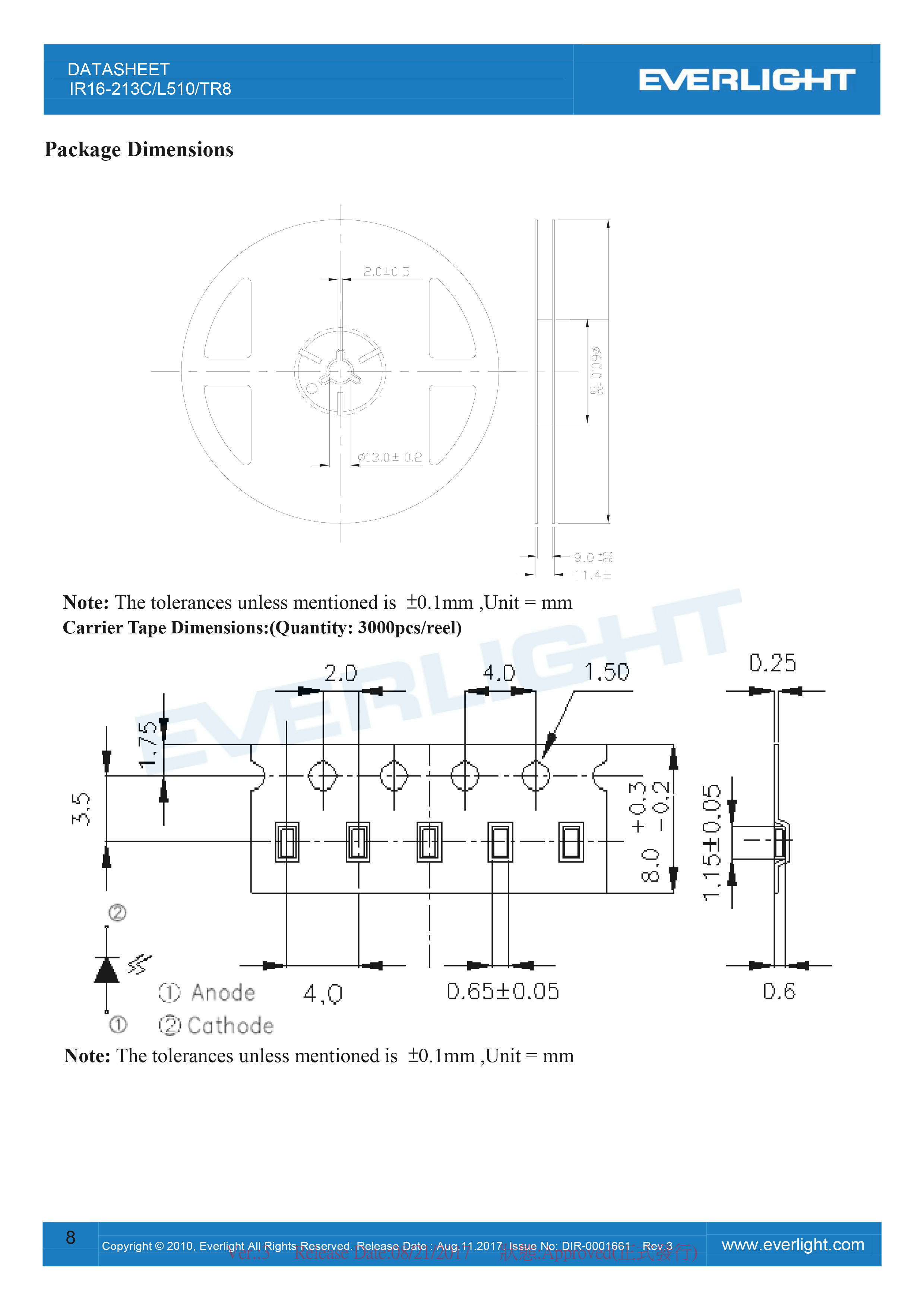 亿光贴片0402红外发射管IR16-213C-L510/TR8规格书PDF