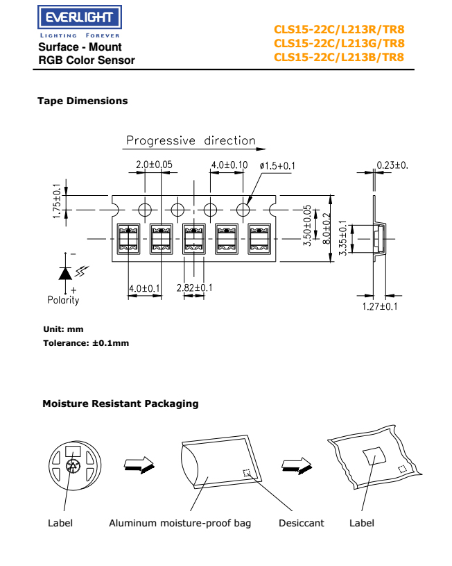 亿光贴片颜色传感器CLS15-22C/L213B/TR8规格书PDF
