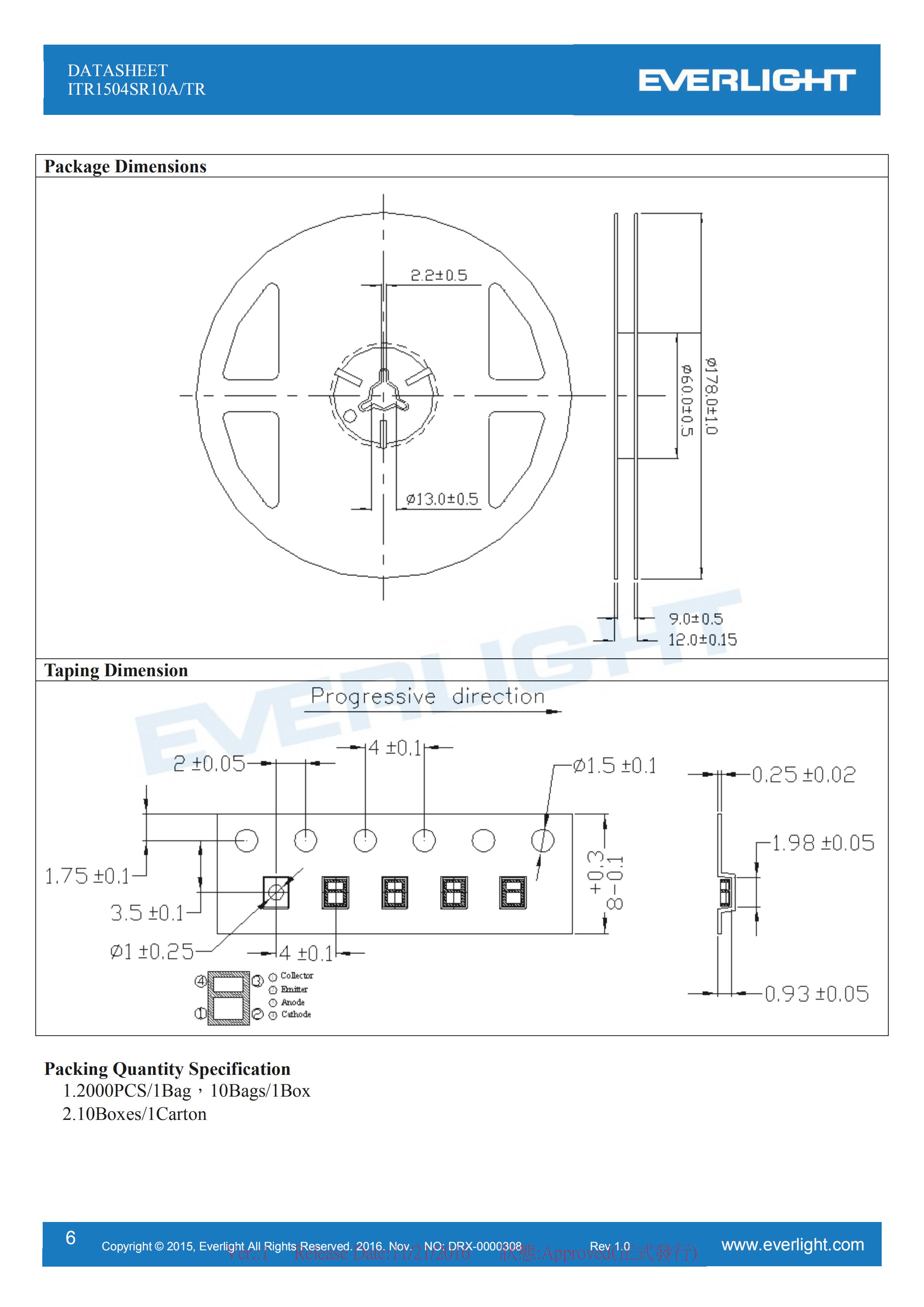 亿光ITR1504SR10A/TR贴片反射式光电开关参数及规格书(PDF 数据表)