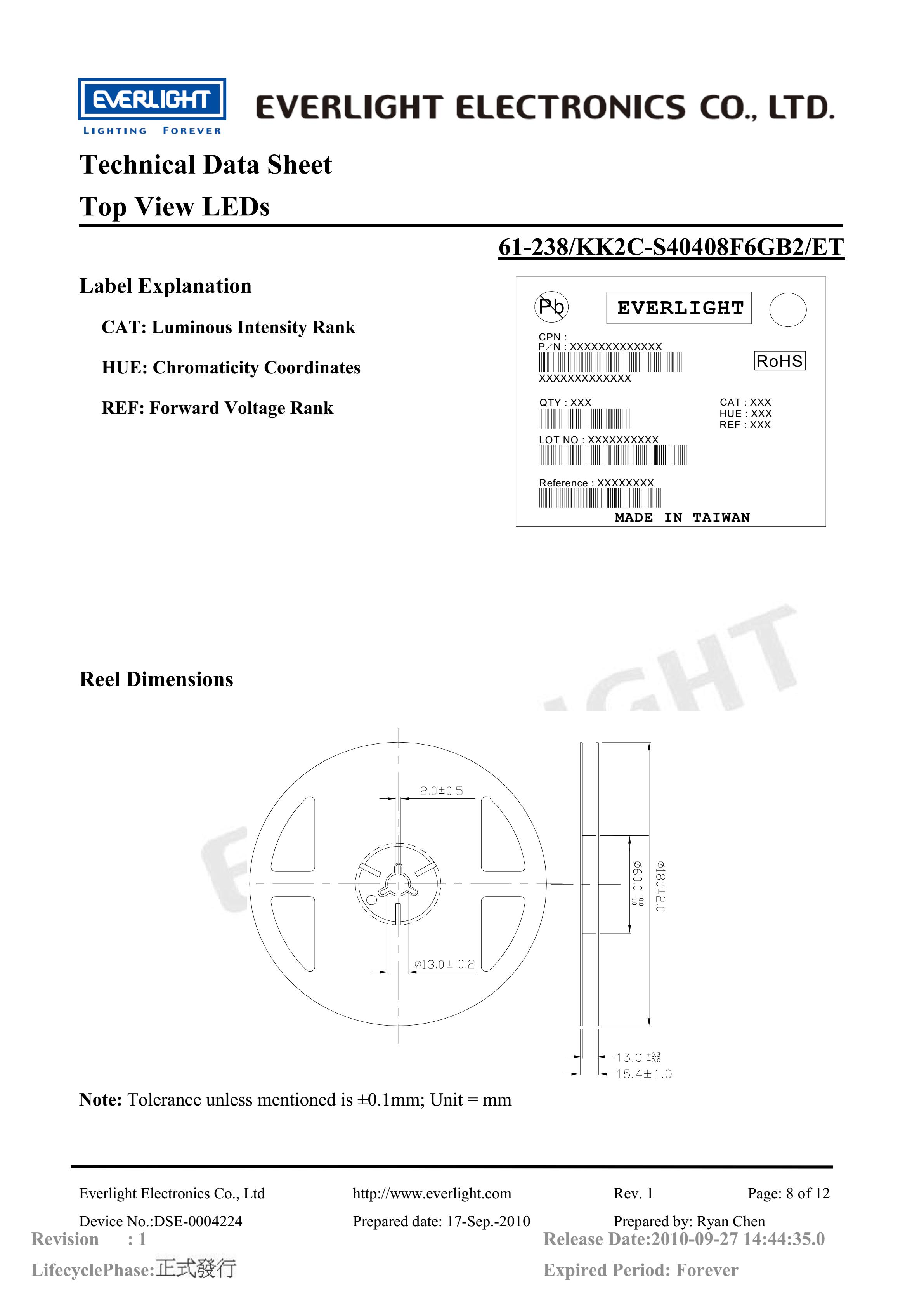 亿光贴片5050灯珠61-238-KK2C-S40408F6GB2-ET白光规格书PDF（数据表）