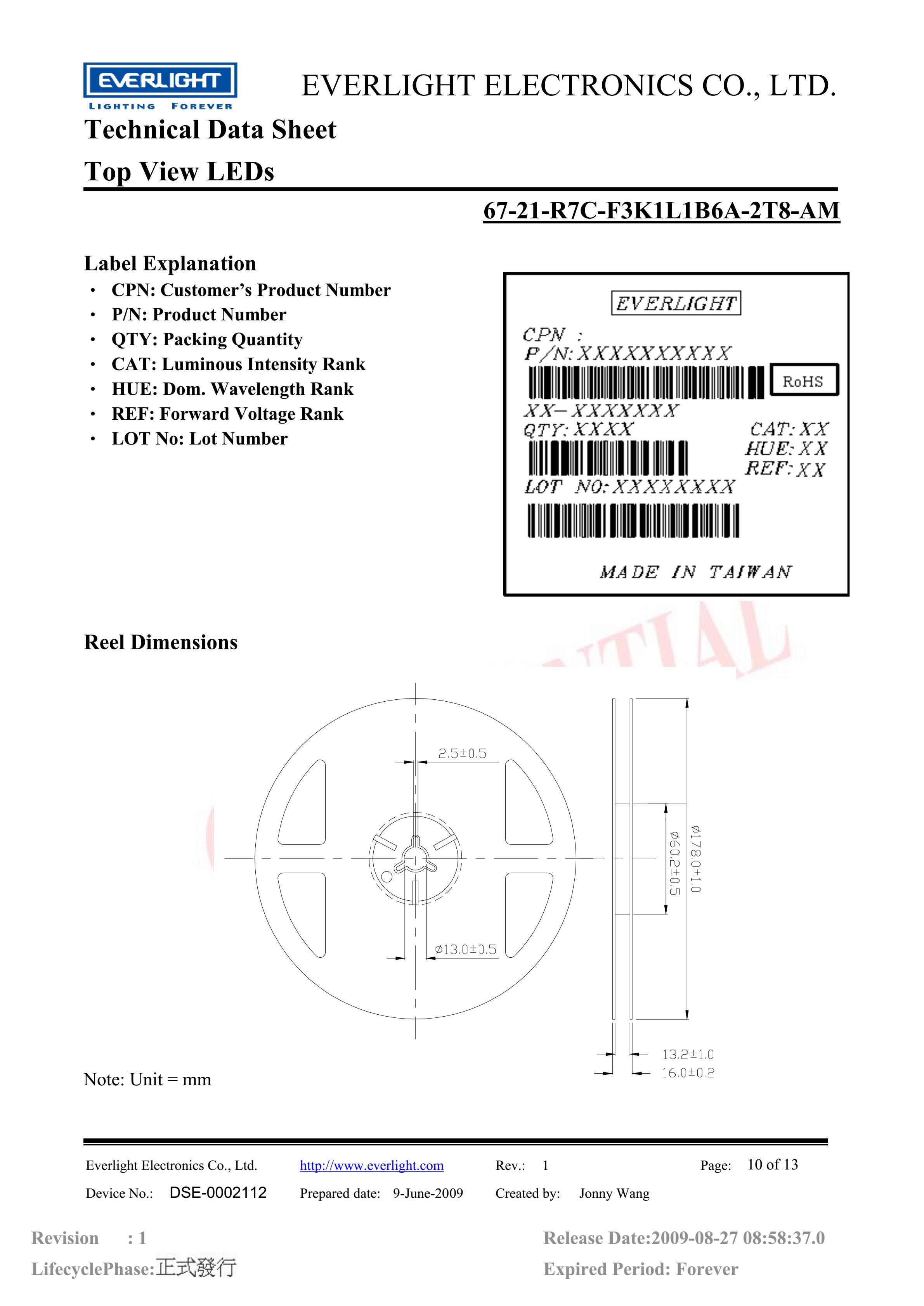 亿光贴片3528汽车专用灯珠67-21-R7C-F3K1L1B6A-2T8-AM红光规格书PDF（数据表）