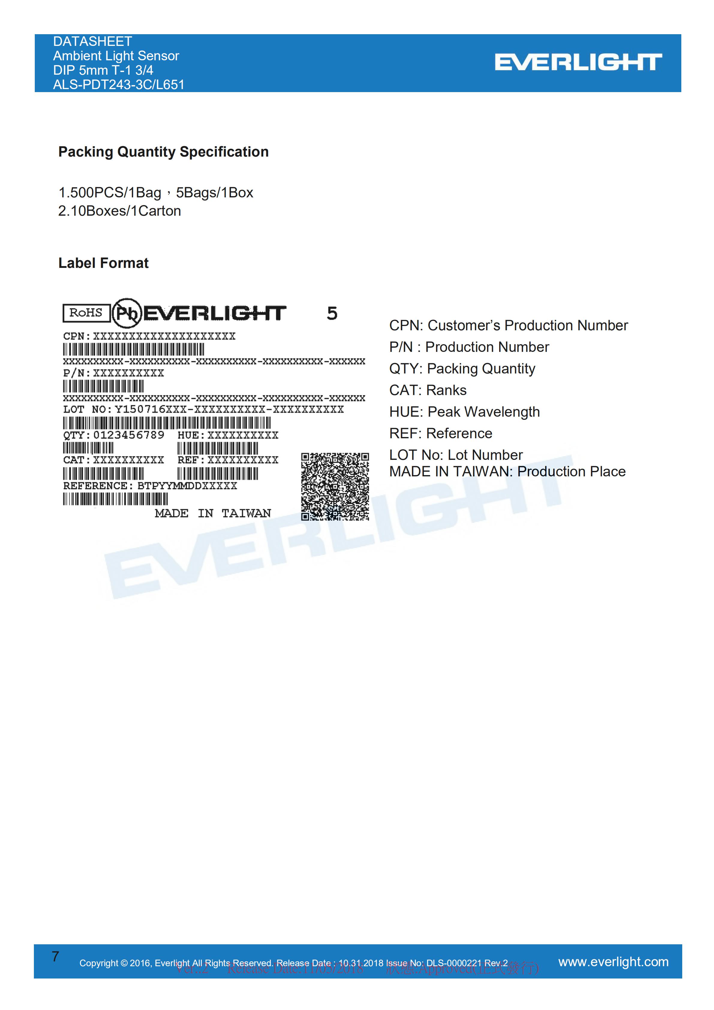 亿光环境光传感ALS-PDT243-3C/L651光学传感器规格书（数据表PDF）