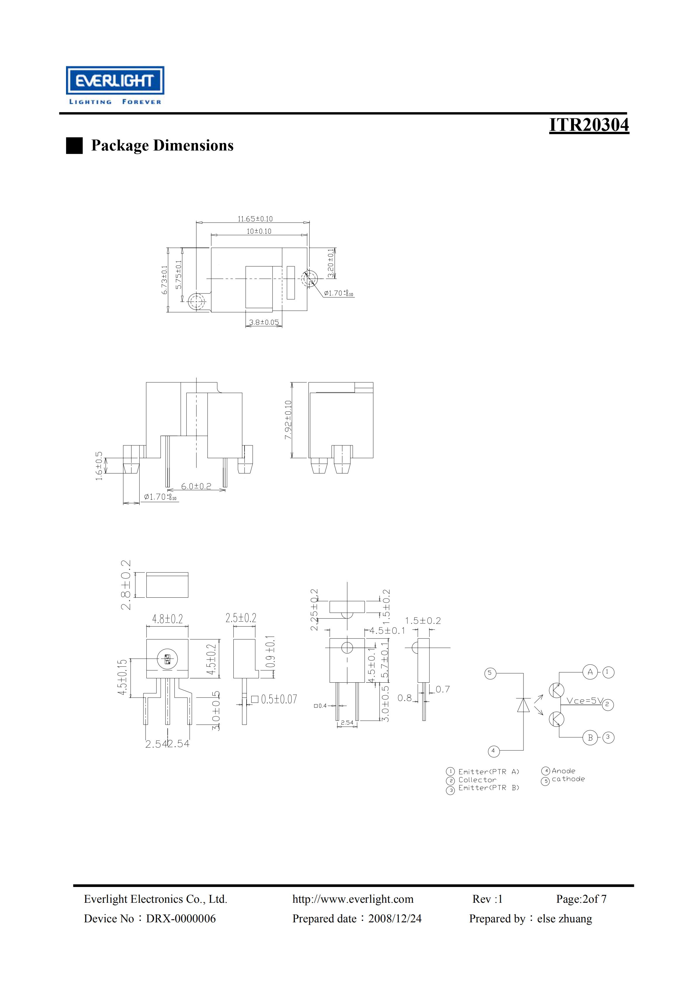 亿光反射式光电开关ITR20304开关传感器参数及规格书(PDF 数据表)