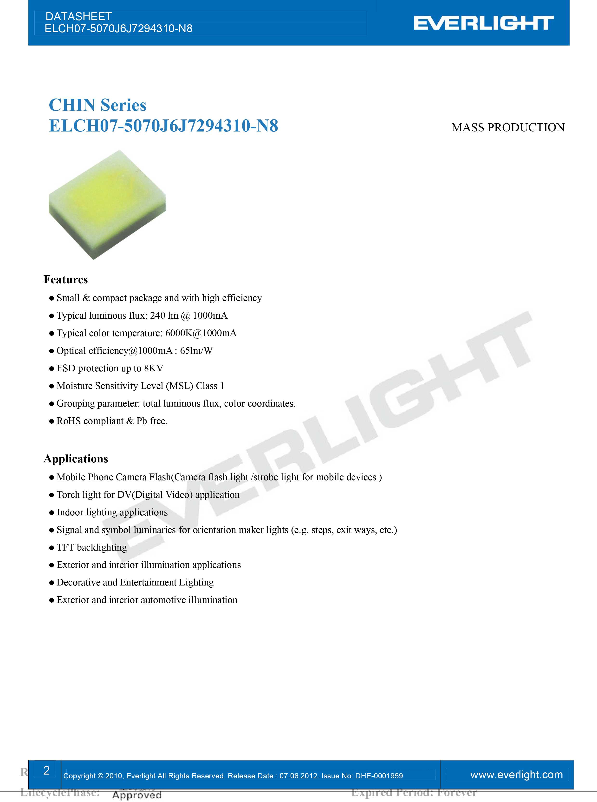 亿光2016闪光灯珠ELCH07-5070J6J7294310-N8规格书PDF
