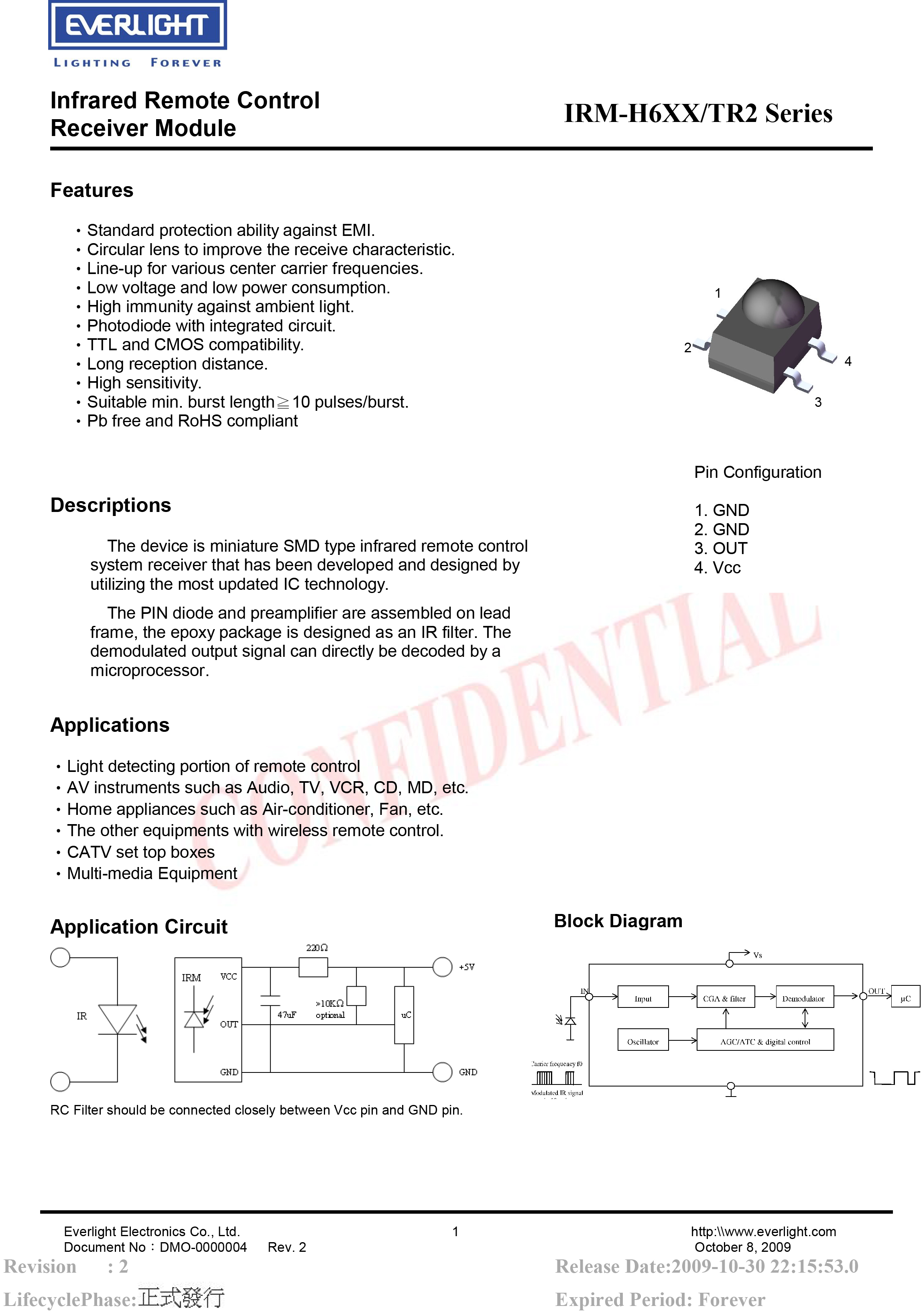 亿光贴片红外接收头IRM-H638/TR2规格书PDF