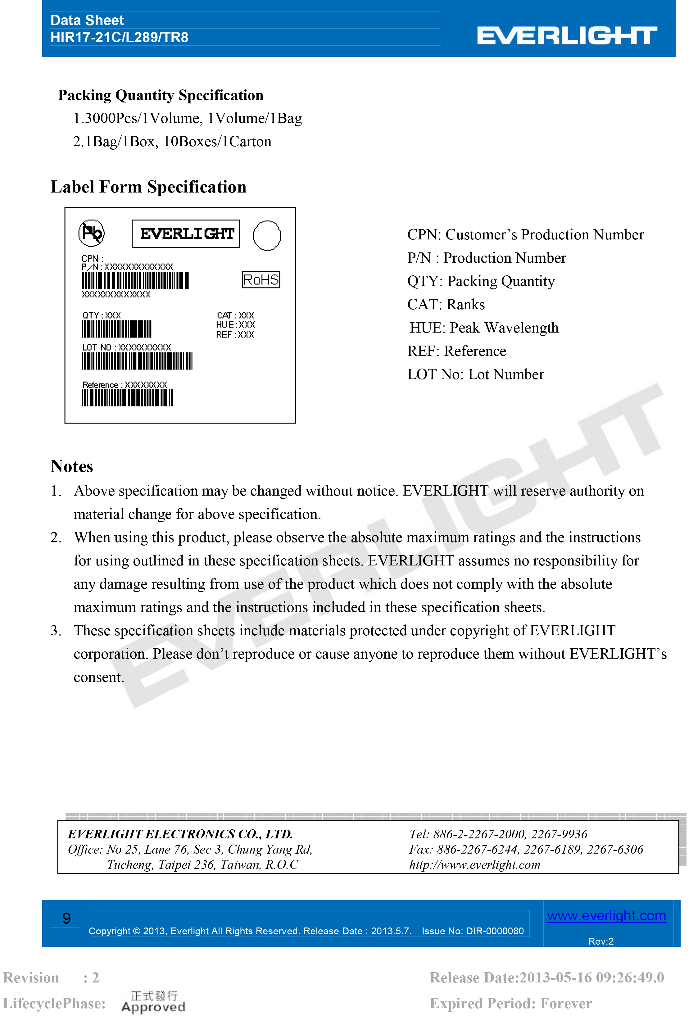 亿光贴片0805红外发射管HIR17-21C/L289/TR8规格书PDF