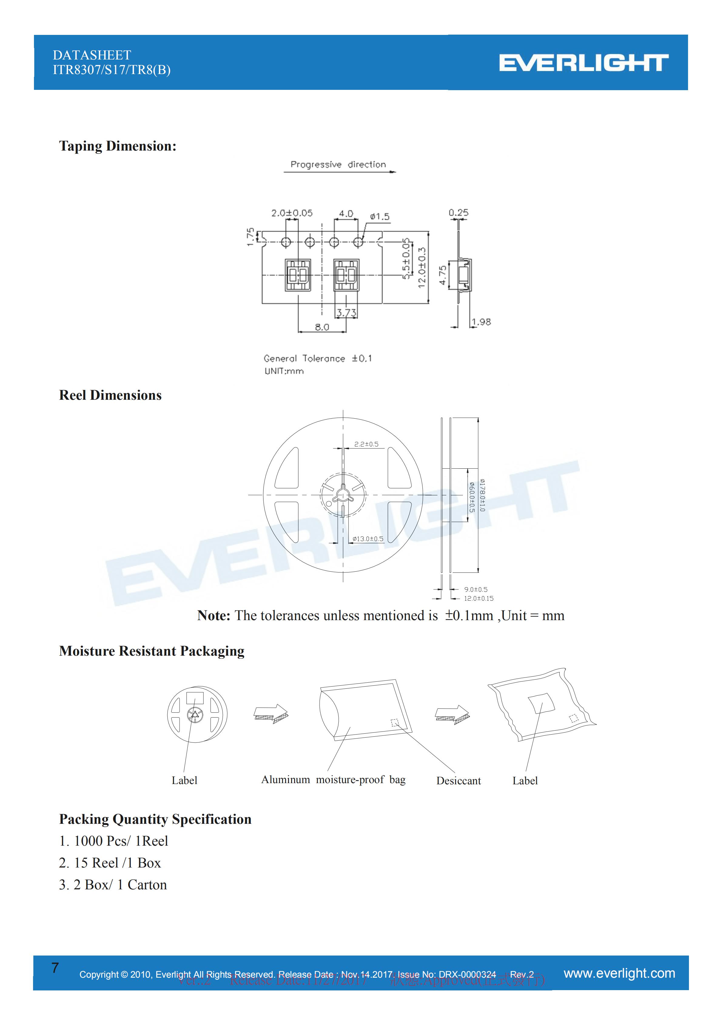 亿光贴片式光电开关ITR8307/S17/TR8(B)光电传感器参数及规格书(PDF 数据表)