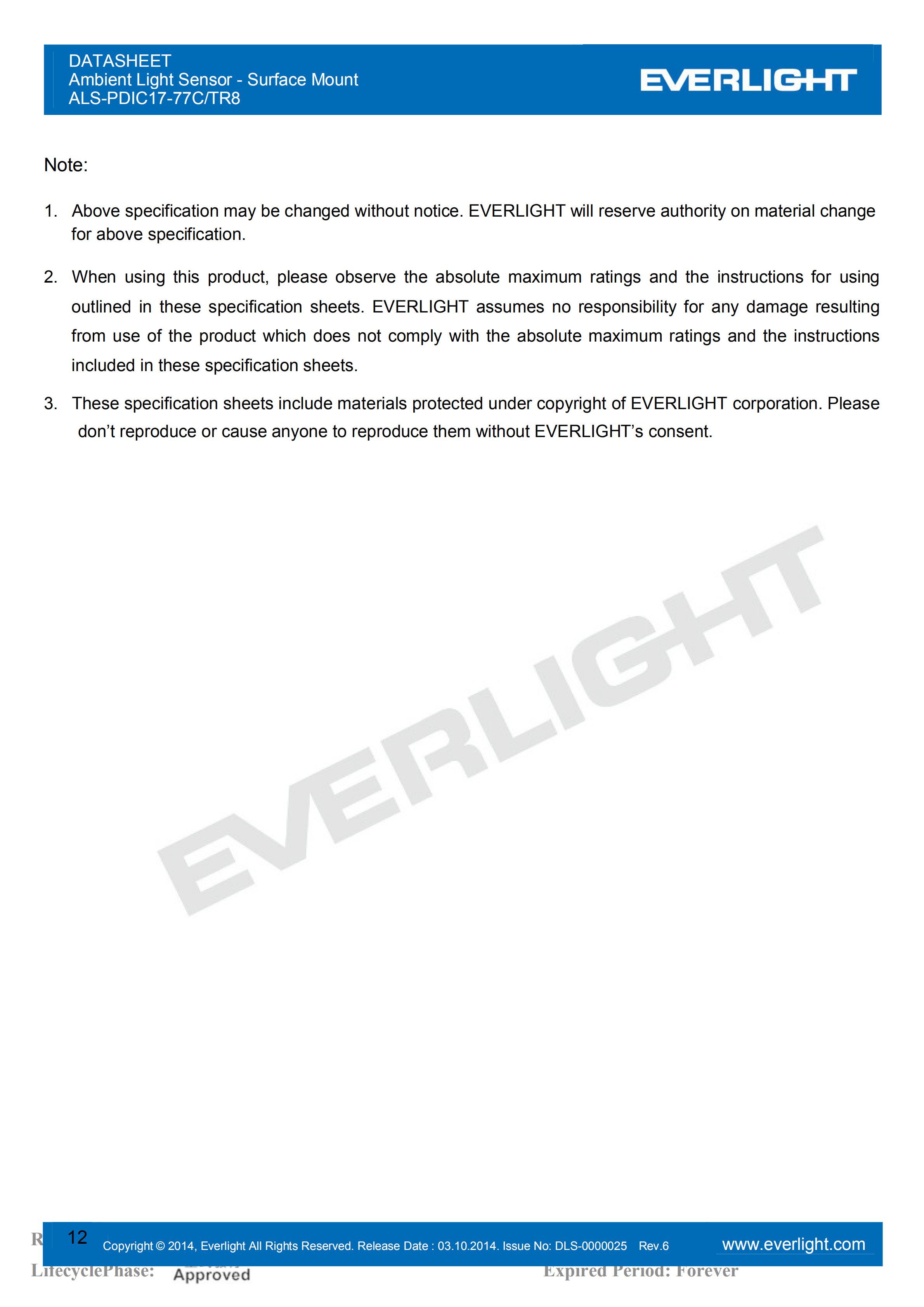 亿光贴片0805环境光传感器ALS-PDIC17-77C/TR8规格书（数据表PDF）