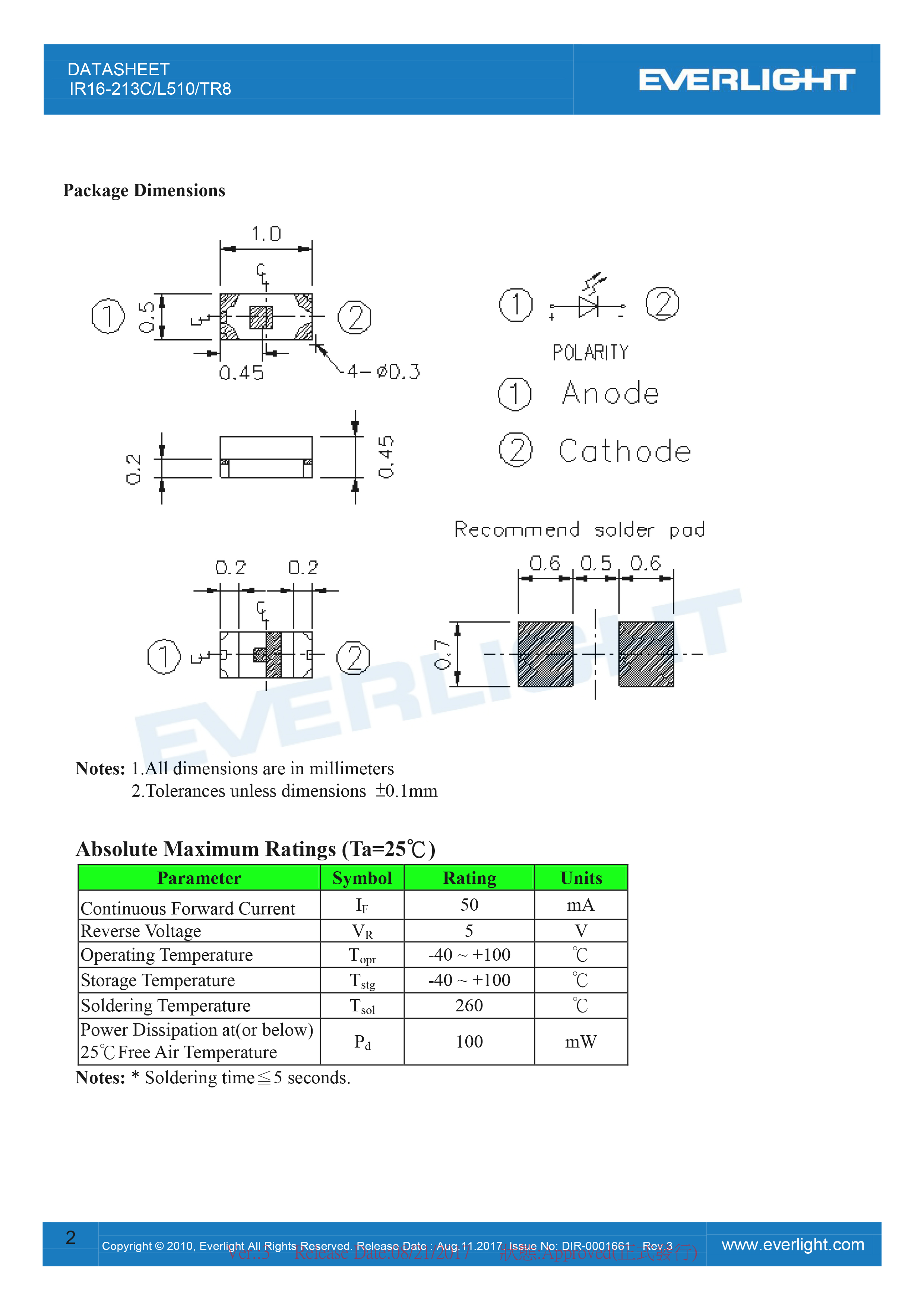 亿光贴片0402红外发射管IR16-213C-L510/TR8规格书PDF