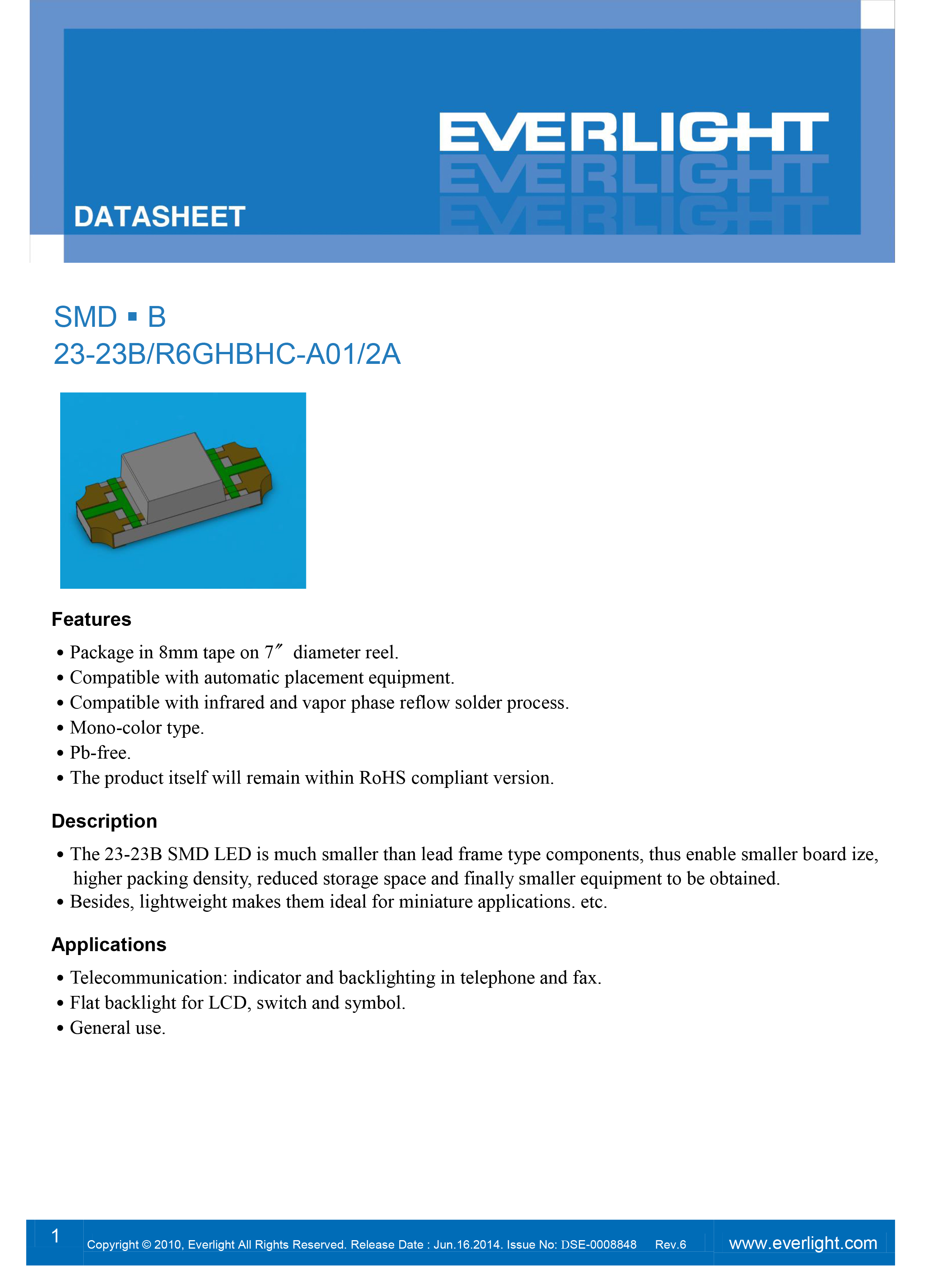 亿光贴片1206反向灯珠23-23B/R6GHBHC-A01/2A规格书PDF 数据表