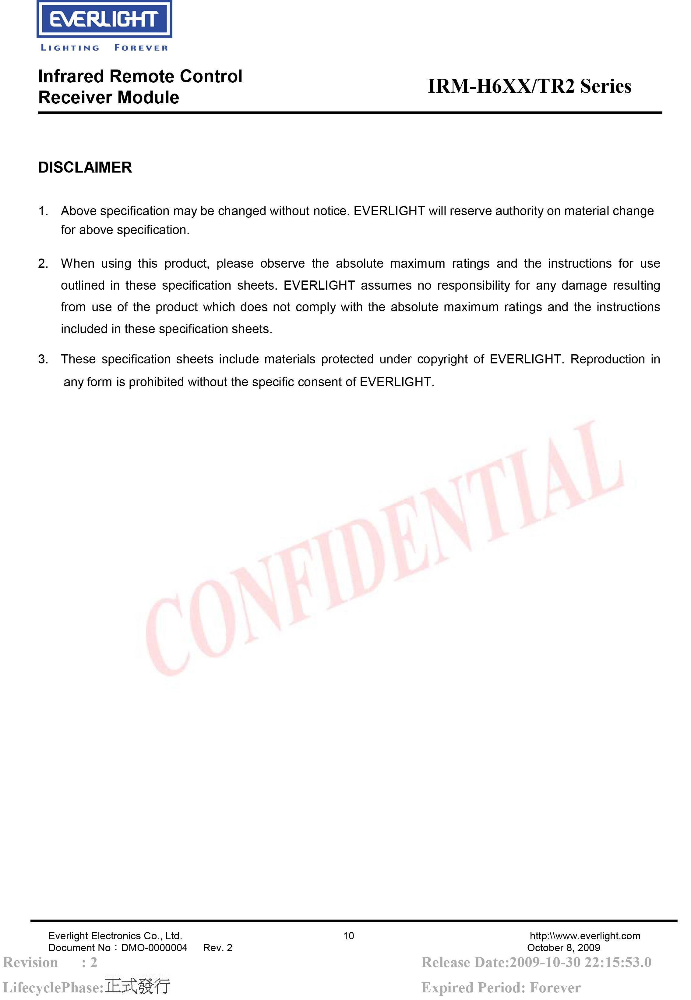 亿光贴片红外接收头IRM-H638/TR2规格书PDF
