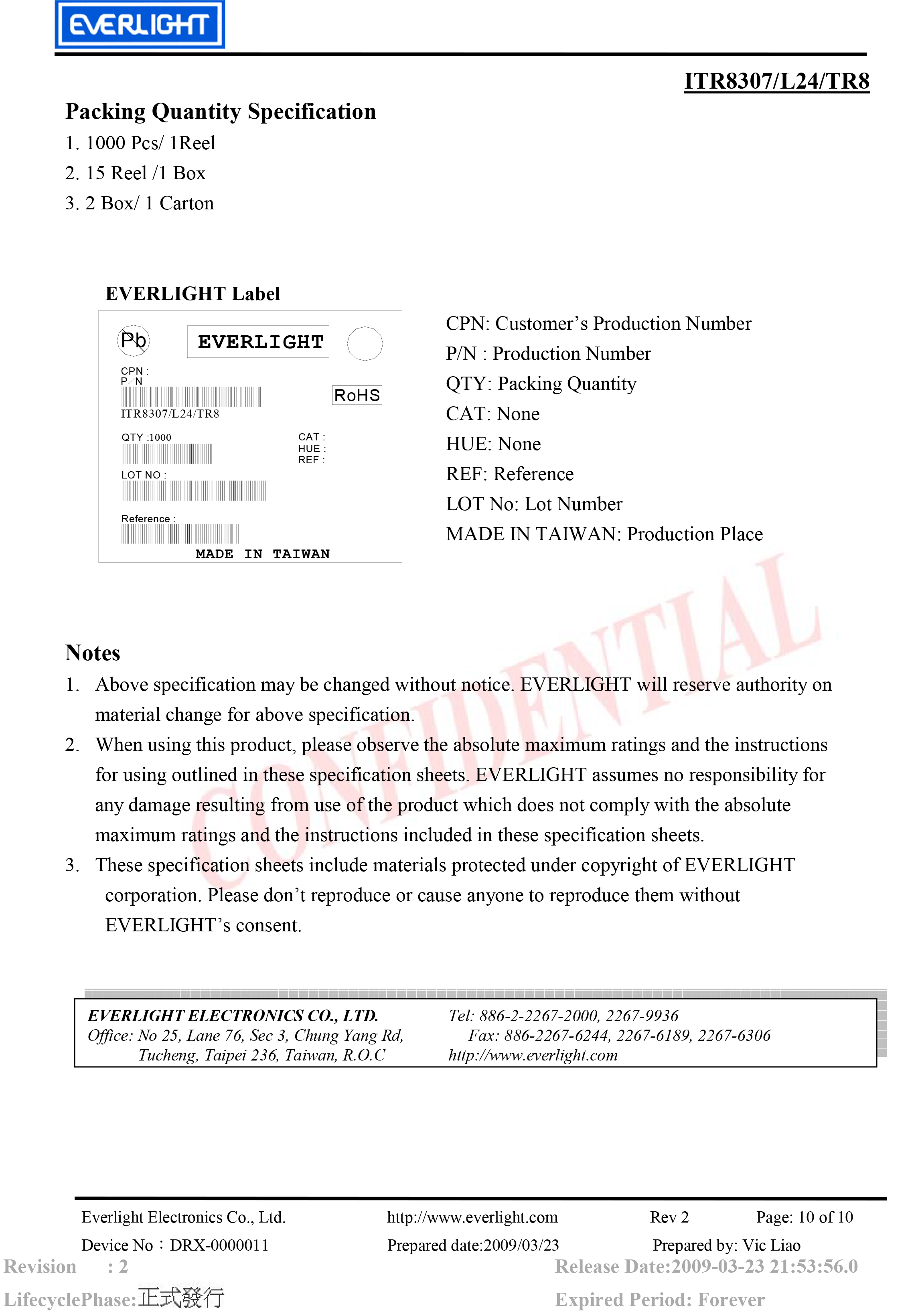 亿光贴片反射式光电开关ITR8307-L24/TR8规格书PDF 数据表