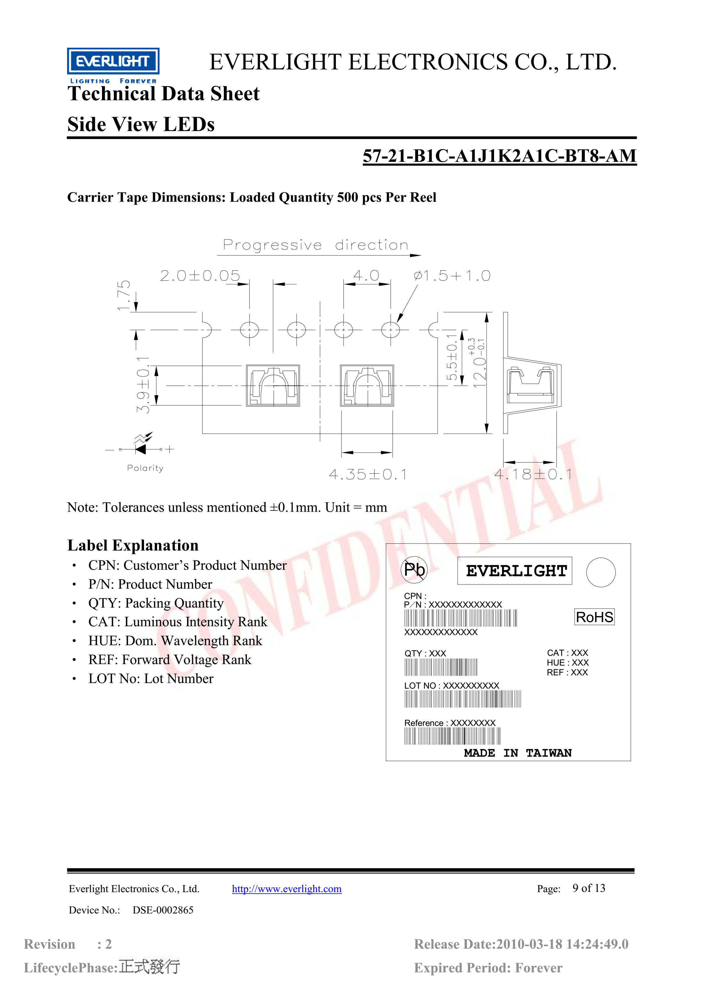 亿光贴片汽车专用灯珠57-21-B1C-A1J1K2A1C-BT8-AM蓝光规格书PDF（数据表）
