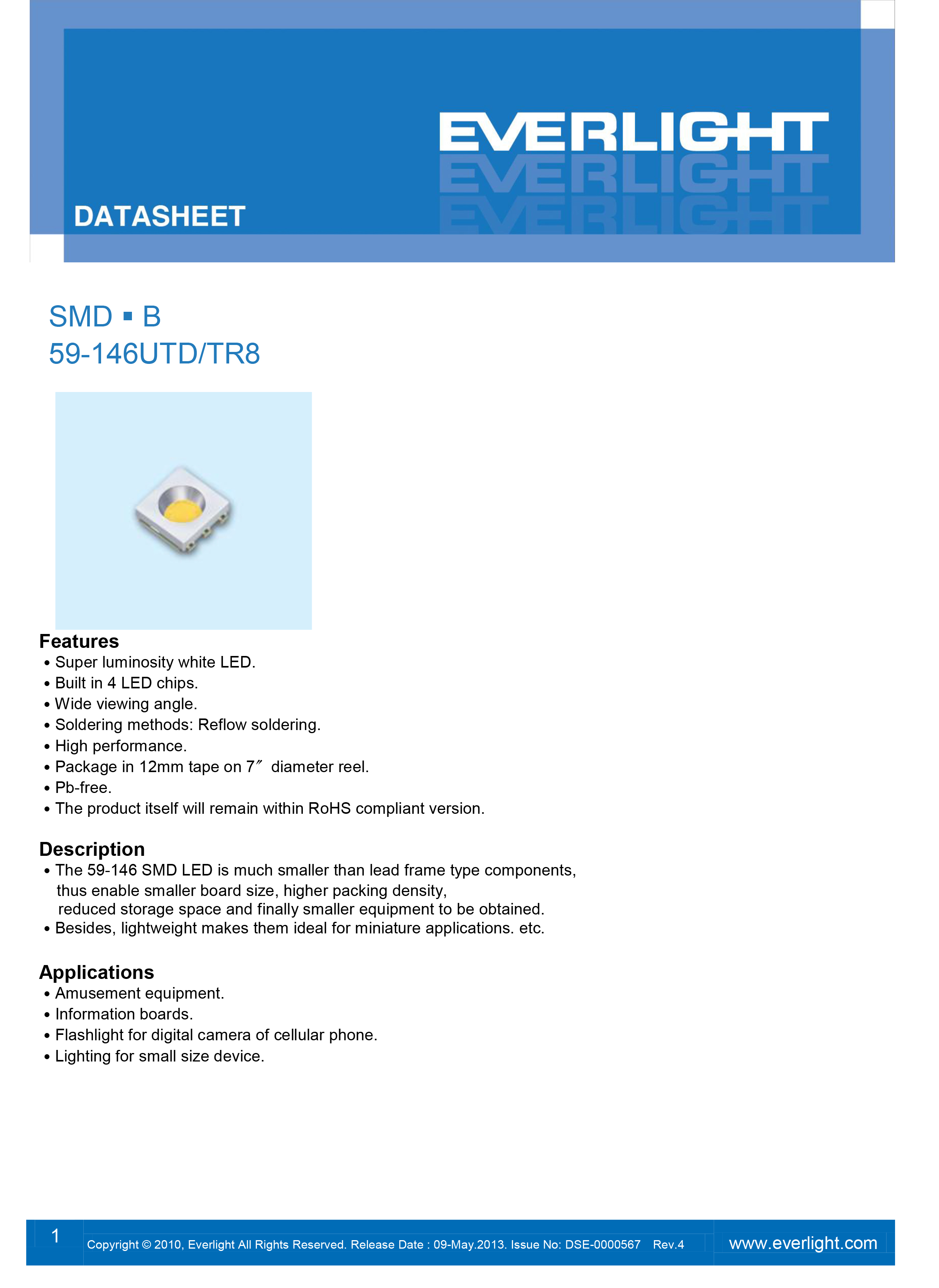 亿光4040闪光灯珠59-146UTD/TR8规格书PDF