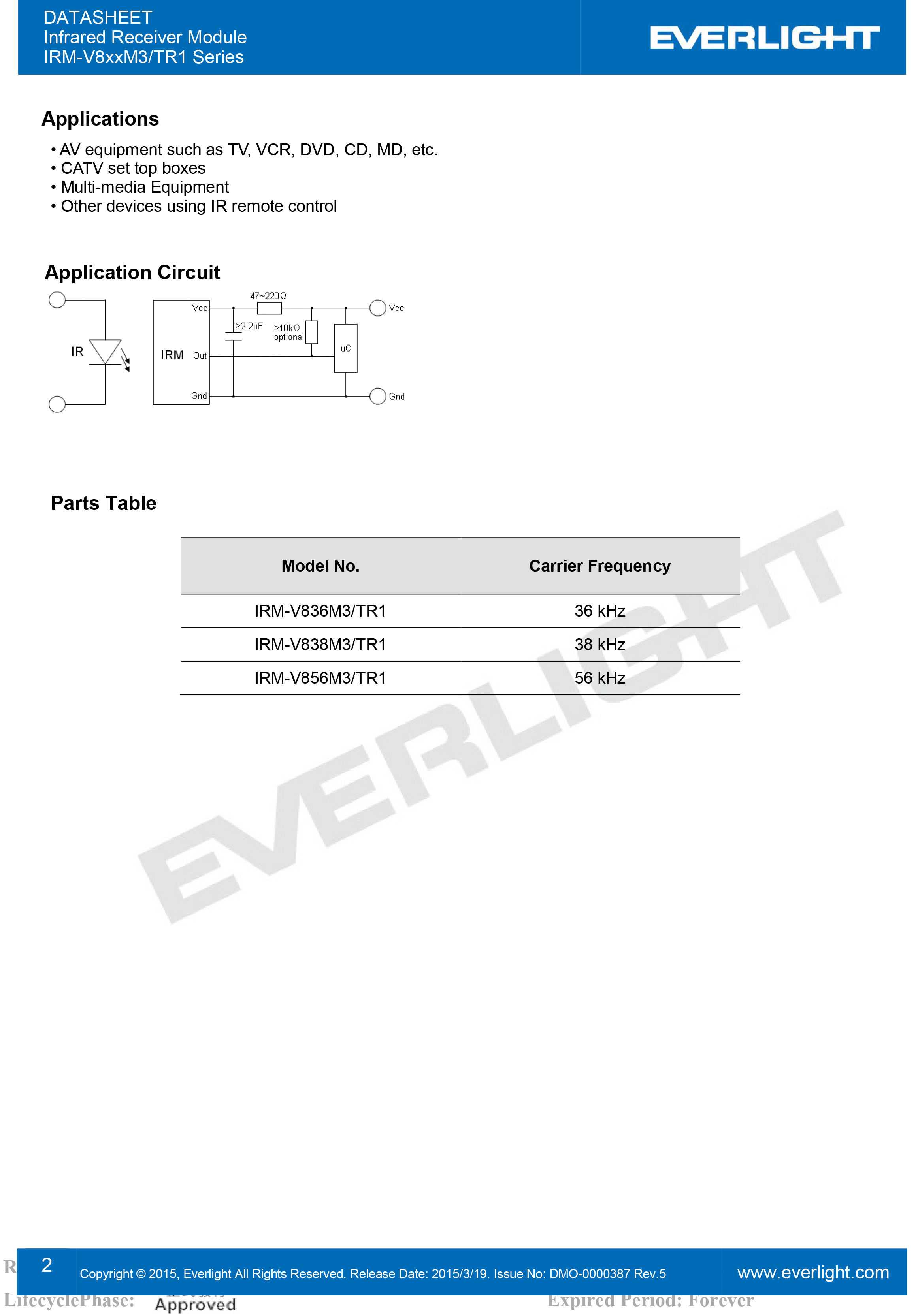 亿光贴片红外接收头IRM-V856M3/TR1规格书PDF（数据表）