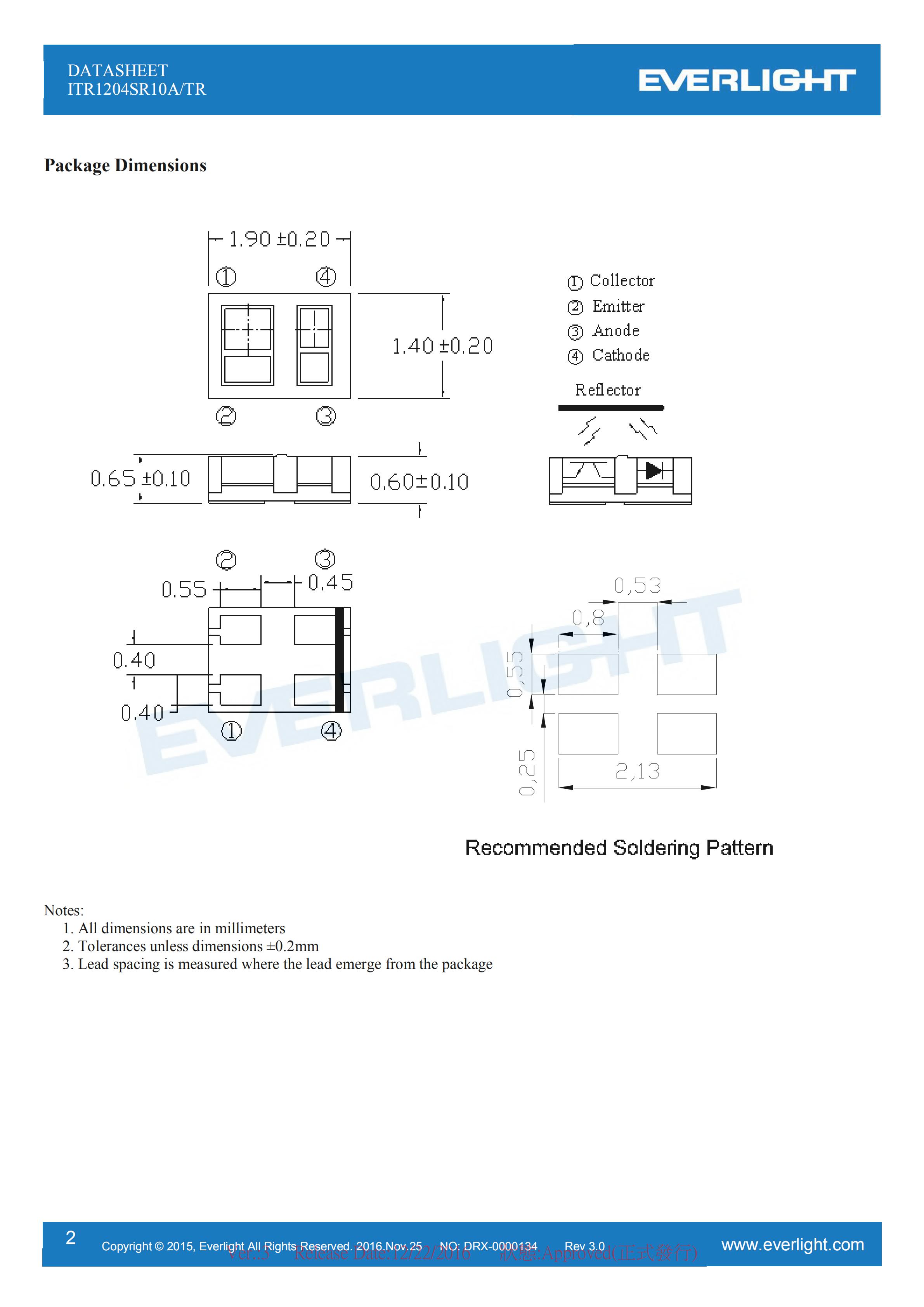 亿光反射式贴片光电开关ITR1204SR10A/TR参数及规格书(PDF 数据表)