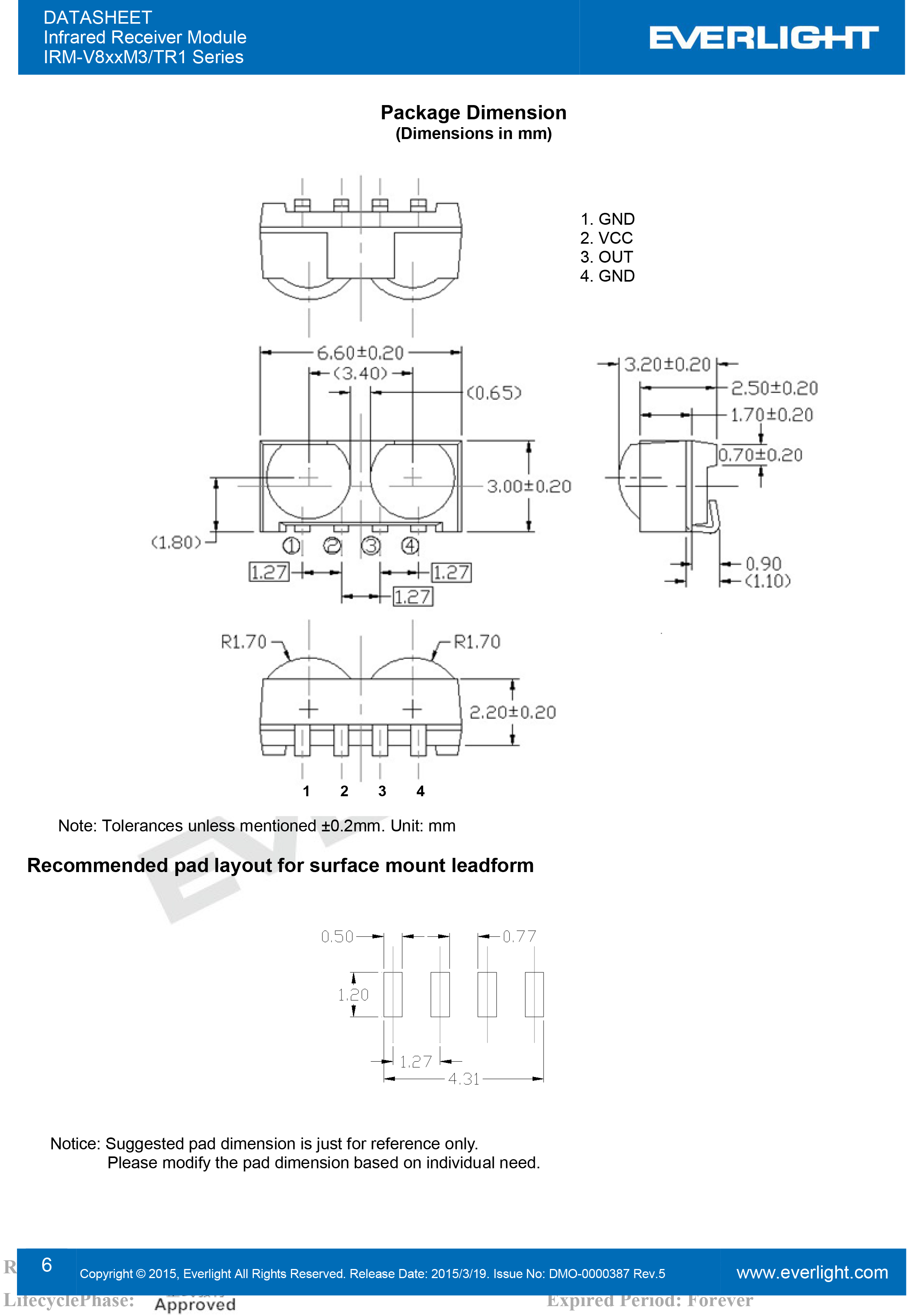 亿光贴片红外接收头IRM-V856M3/TR1规格书PDF（数据表）