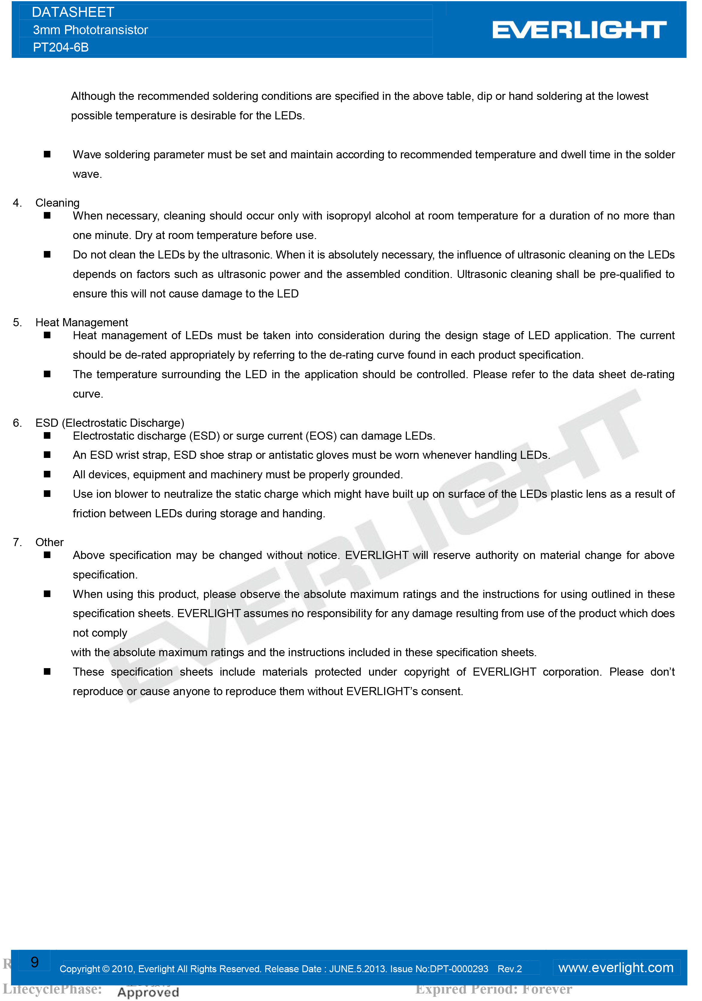 亿光直插3mm接收管PT204-6B规格书PDF