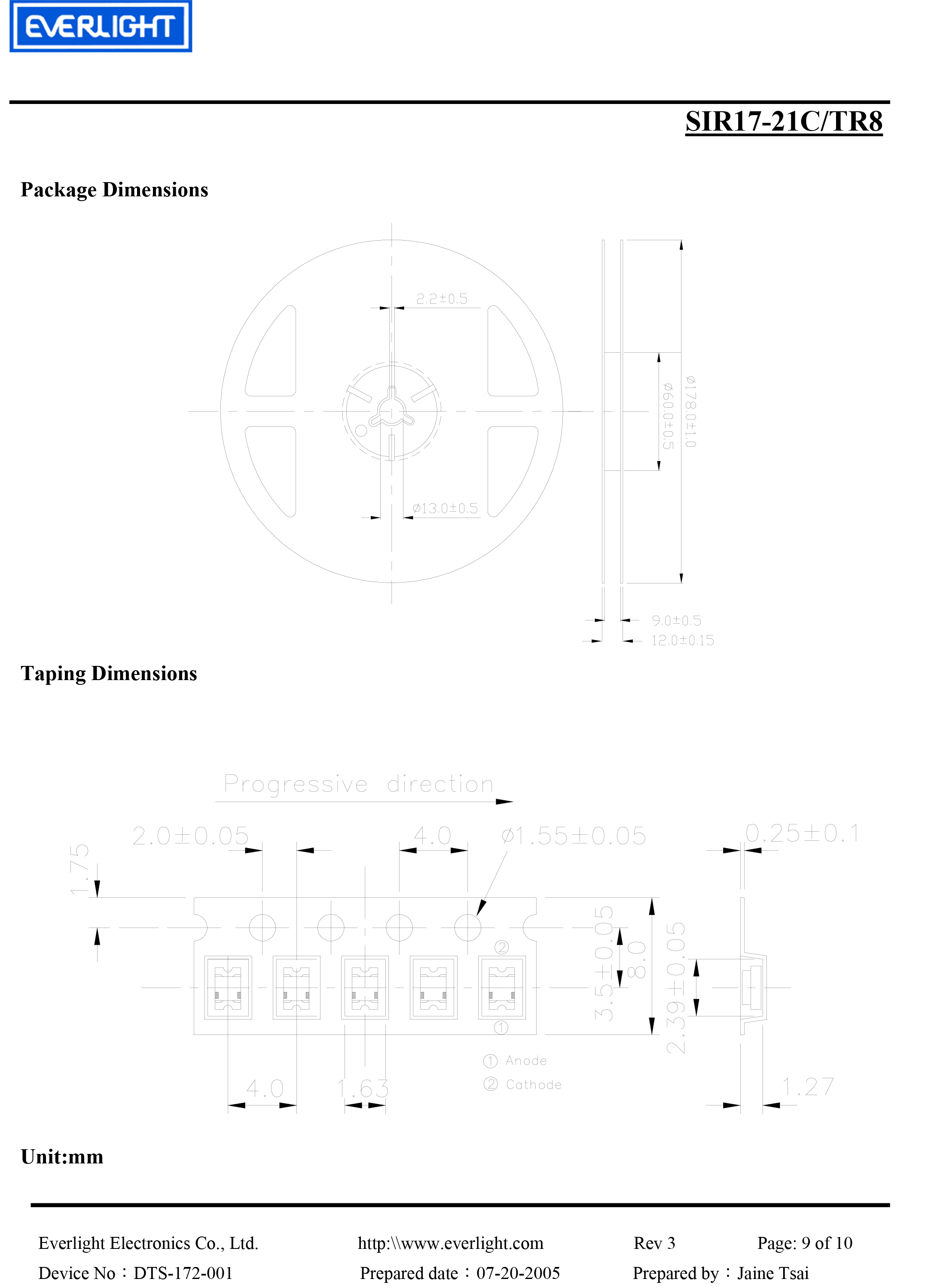 亿光贴片0805红外发射管SIR17-21C/TR8规格书PDF