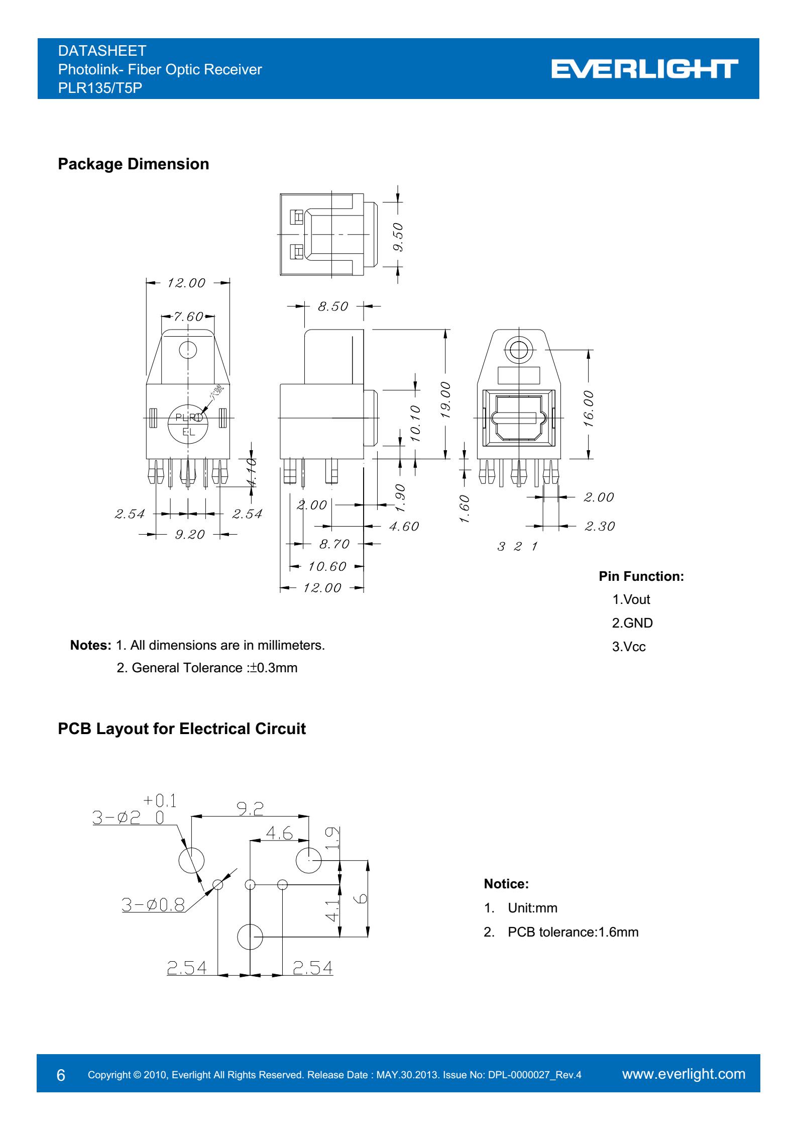 亿光光纤接收器PLR135/T5P传输器参数及规格书(PDF 数据表)