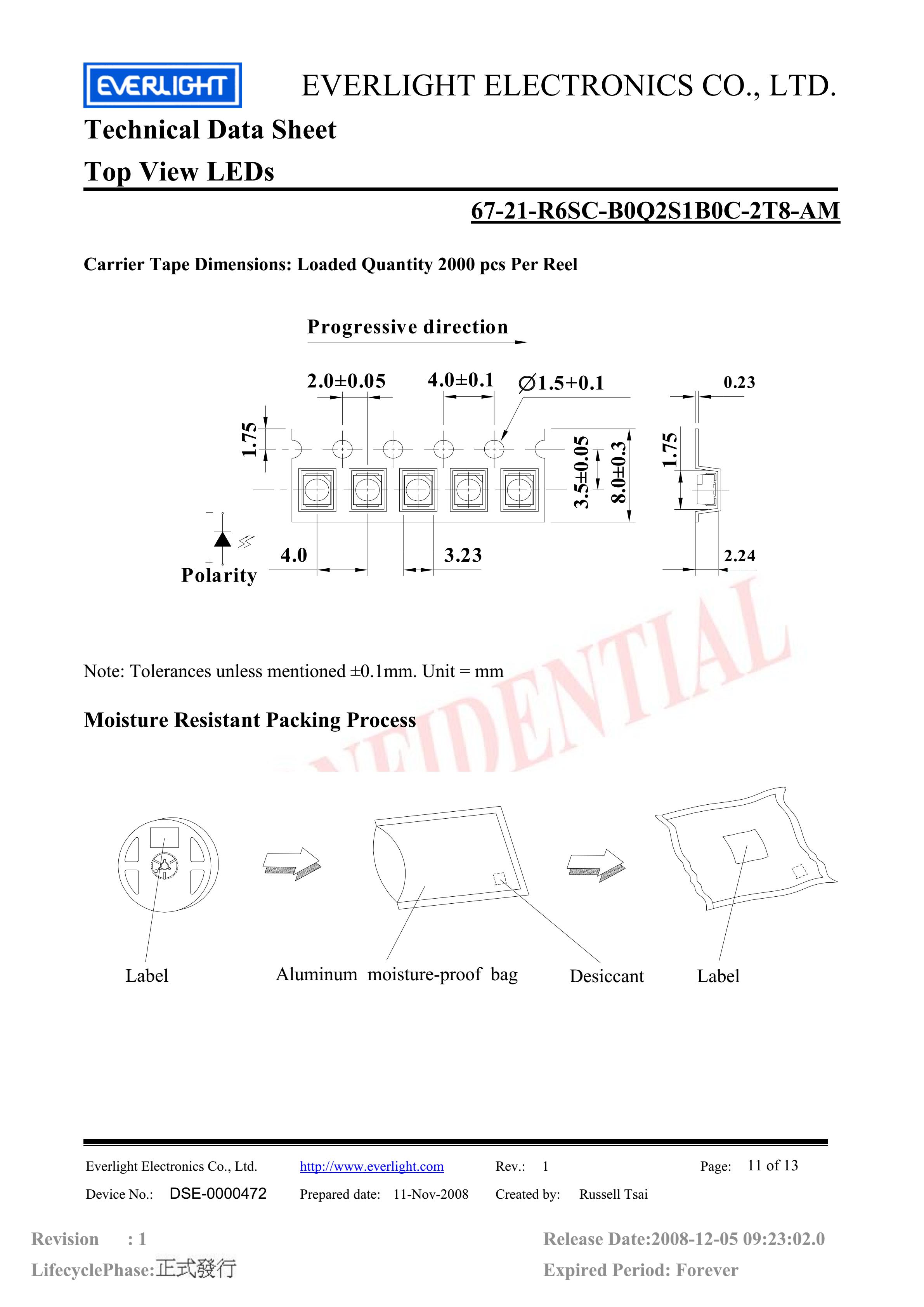亿光贴片3528汽车专用灯珠67-21-R6SC-B0Q2S1B0C-2T8-AM红光规格书PDF（数据表）