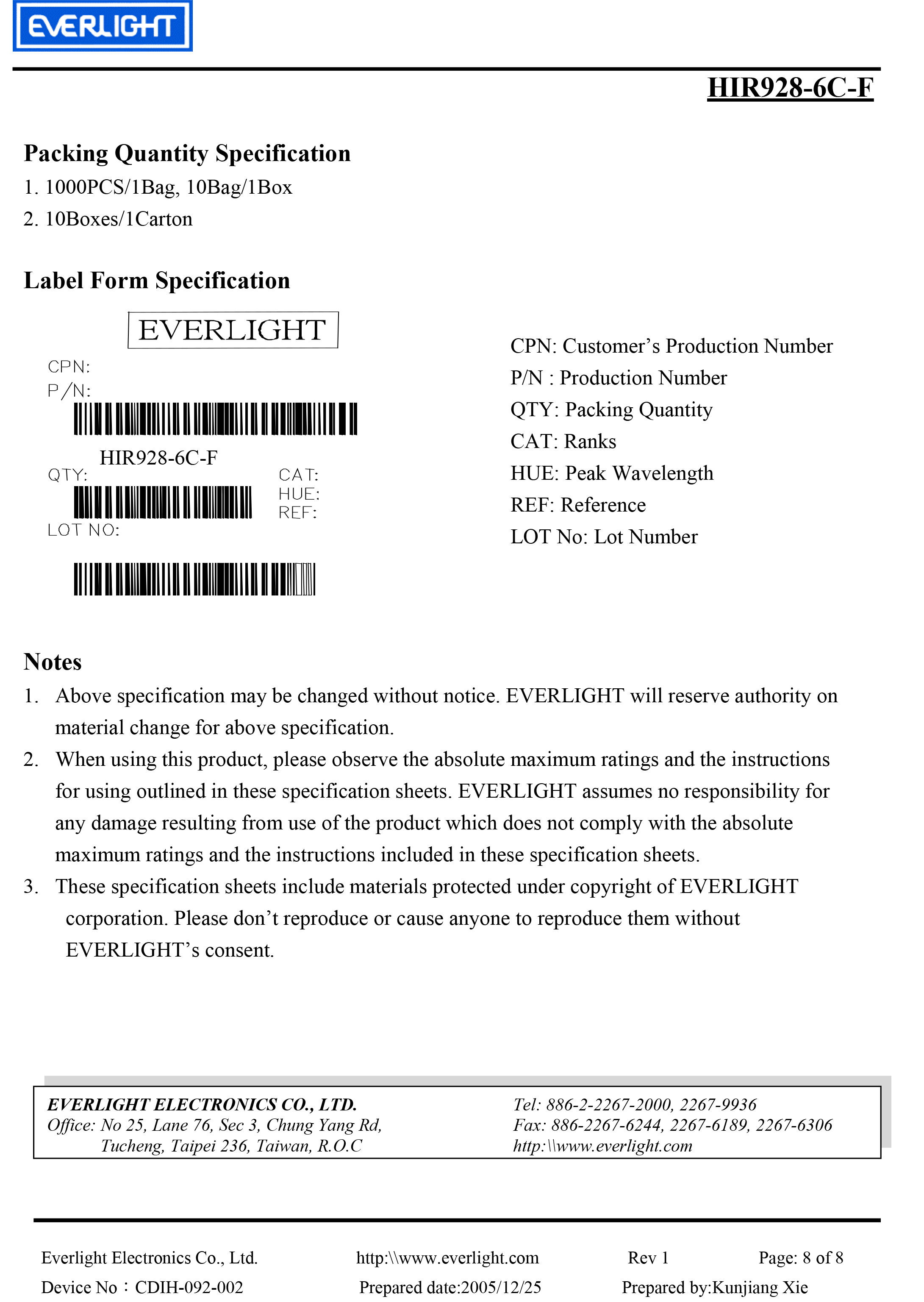 亿光侧面直插红外发射管HIR928-6C-F规格书PDF