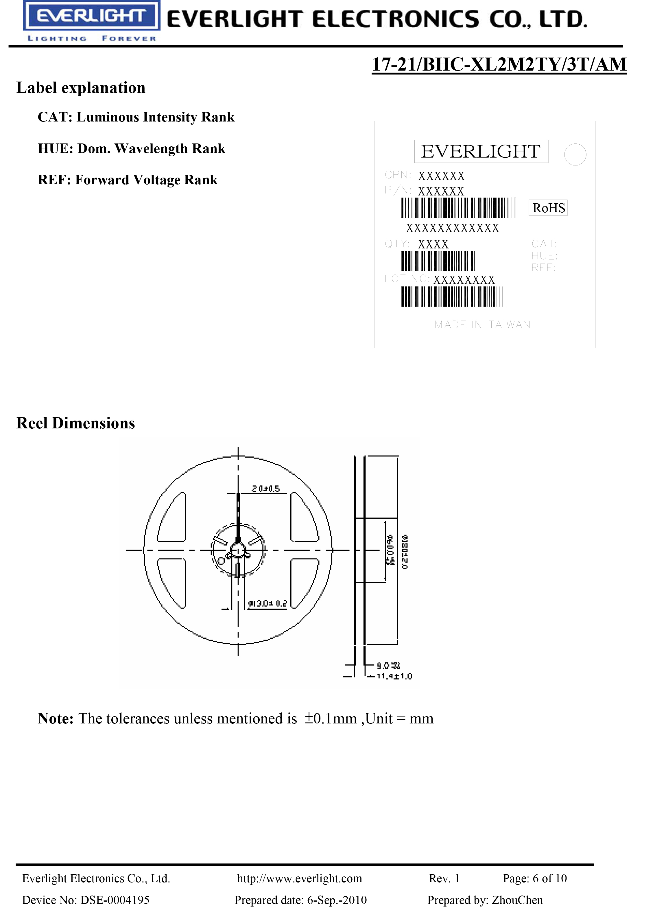 亿光贴片0805汽车专用灯17-21/BHC-XL2M2TY/3T-AM规格书PDF 数据表