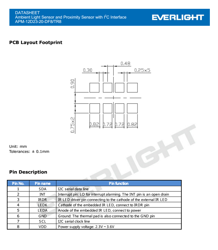 亿光接近式传感器APM-12D23-20-DF8/TR8规格书PDF