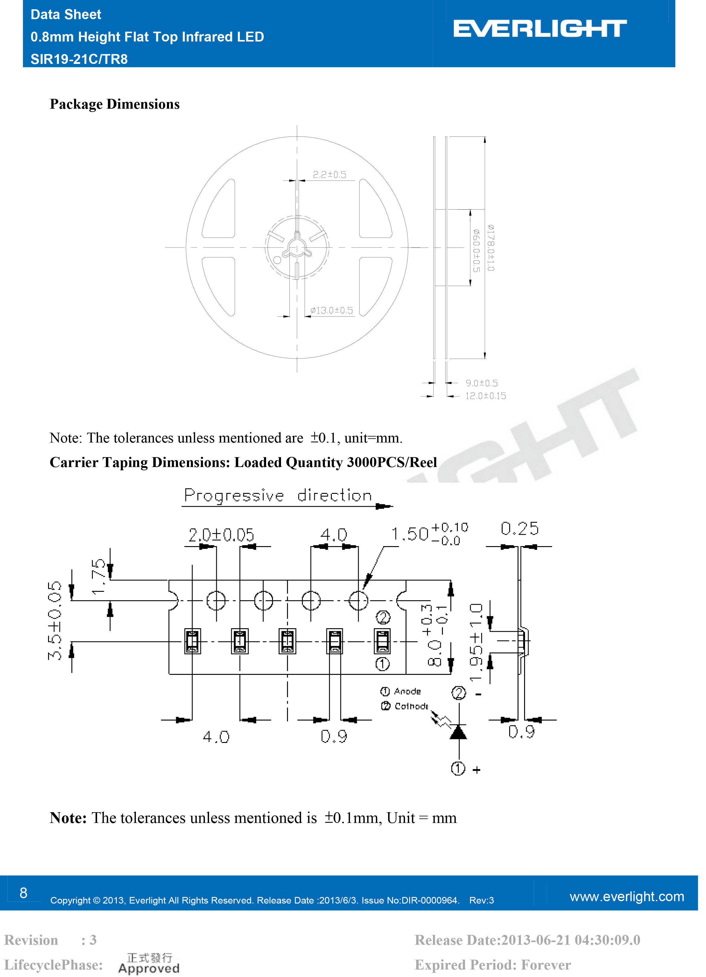 亿光贴片0603红外发射管875nm SIR19-21C/TR8规格书PDF