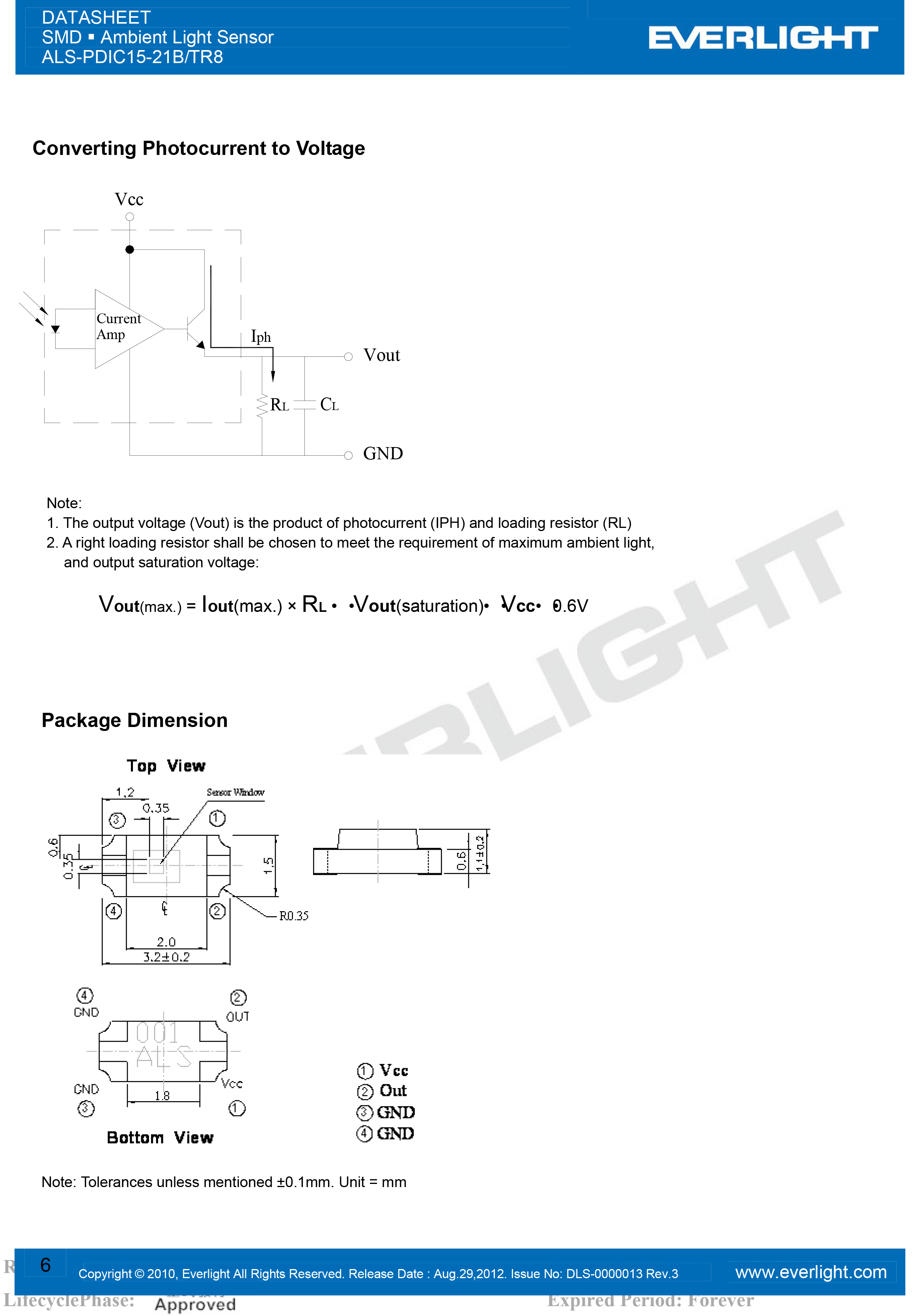 亿光贴片1206环境光传感器ALS-PDIC15-21B/TR8规格书PDF数据表