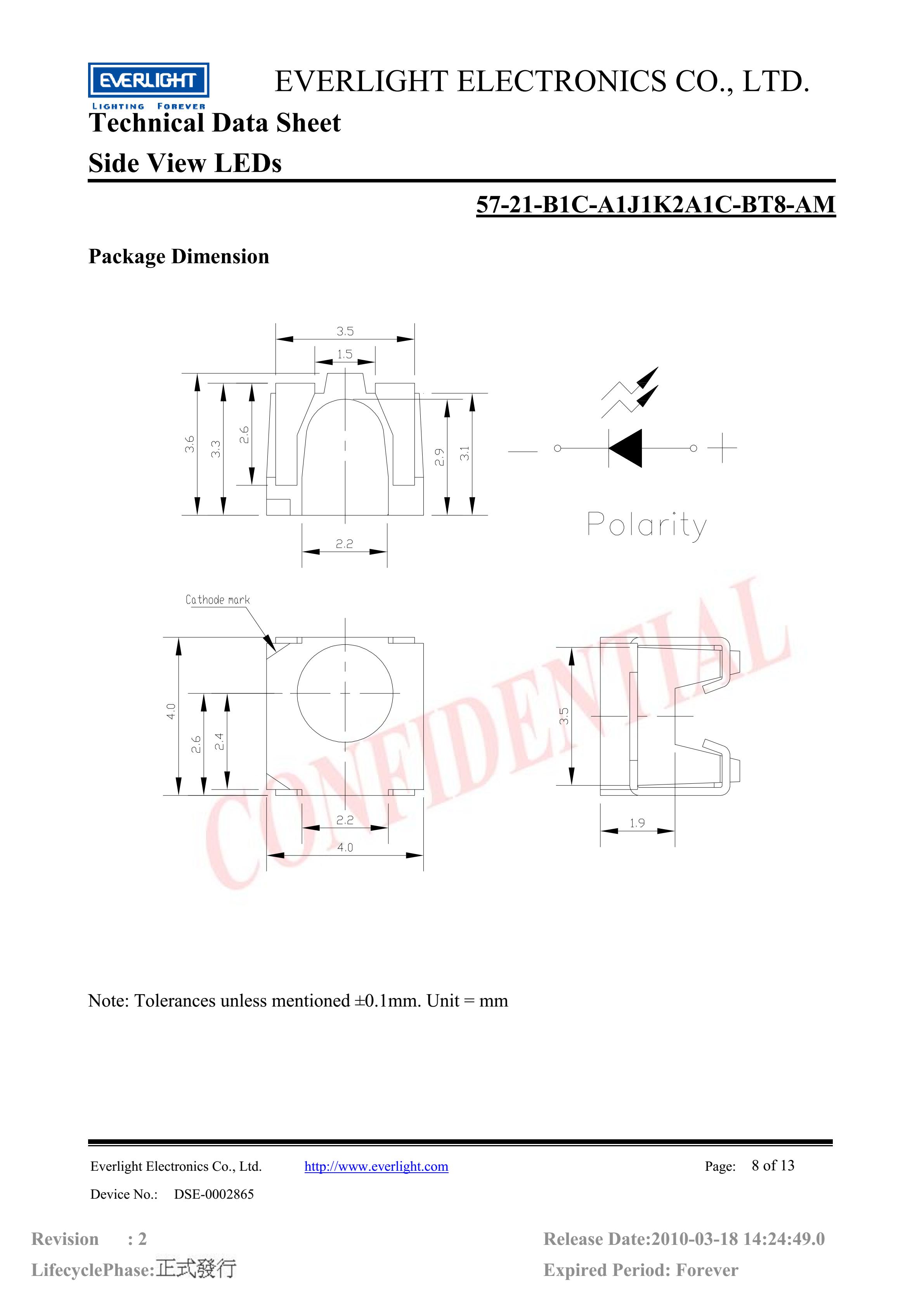 亿光贴片汽车专用灯珠57-21-B1C-A1J1K2A1C-BT8-AM蓝光规格书PDF（数据表）